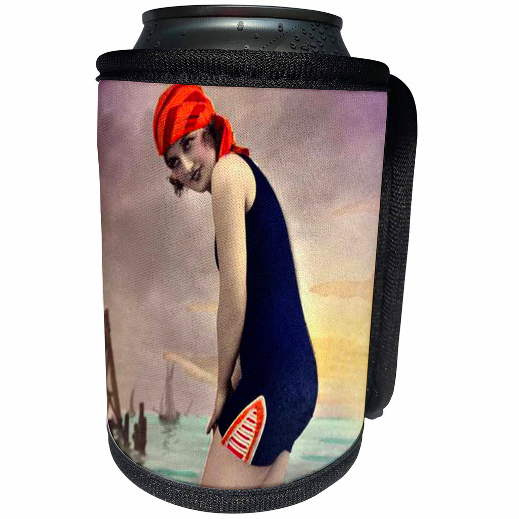 3dRose TNMPastPerfect Bathing Beauties - Bathing Beauty in Blue - Can Cooler Bottle Wrap (cc_26020)