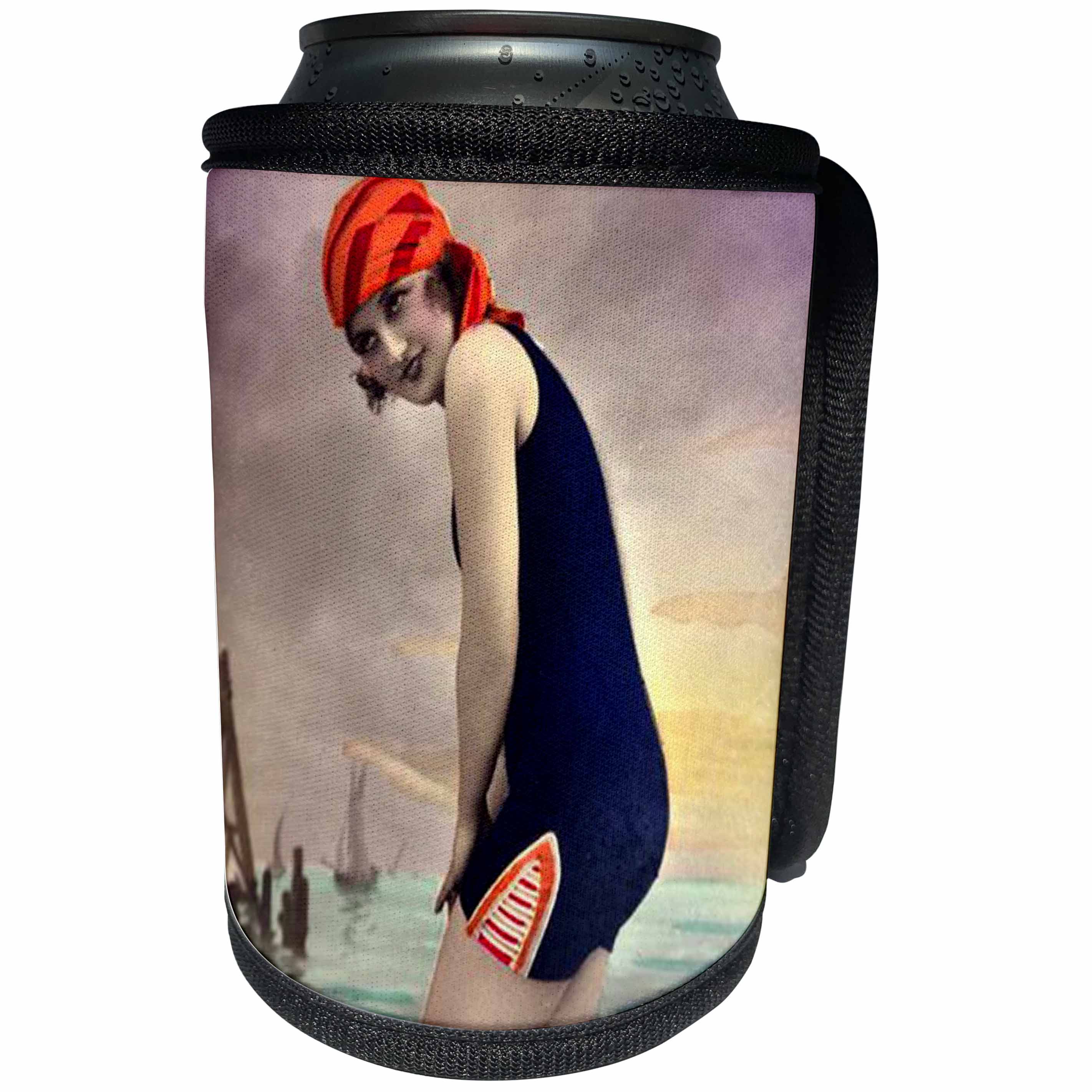 3dRose TNMPastPerfect Bathing Beauties - Bathing Beauty in Blue - Can Cooler Bottle Wrap (cc_26020)