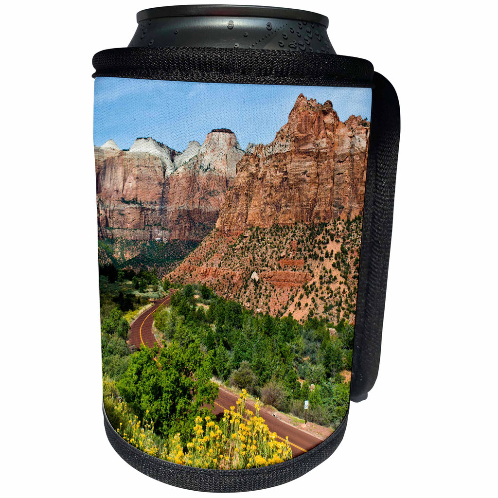 3dRose Danita Delimont - Roads - Utah, Zion National Park. Mount Carmel Highway switchbacks - Can Cooler Bottle Wrap (cc_260201)
