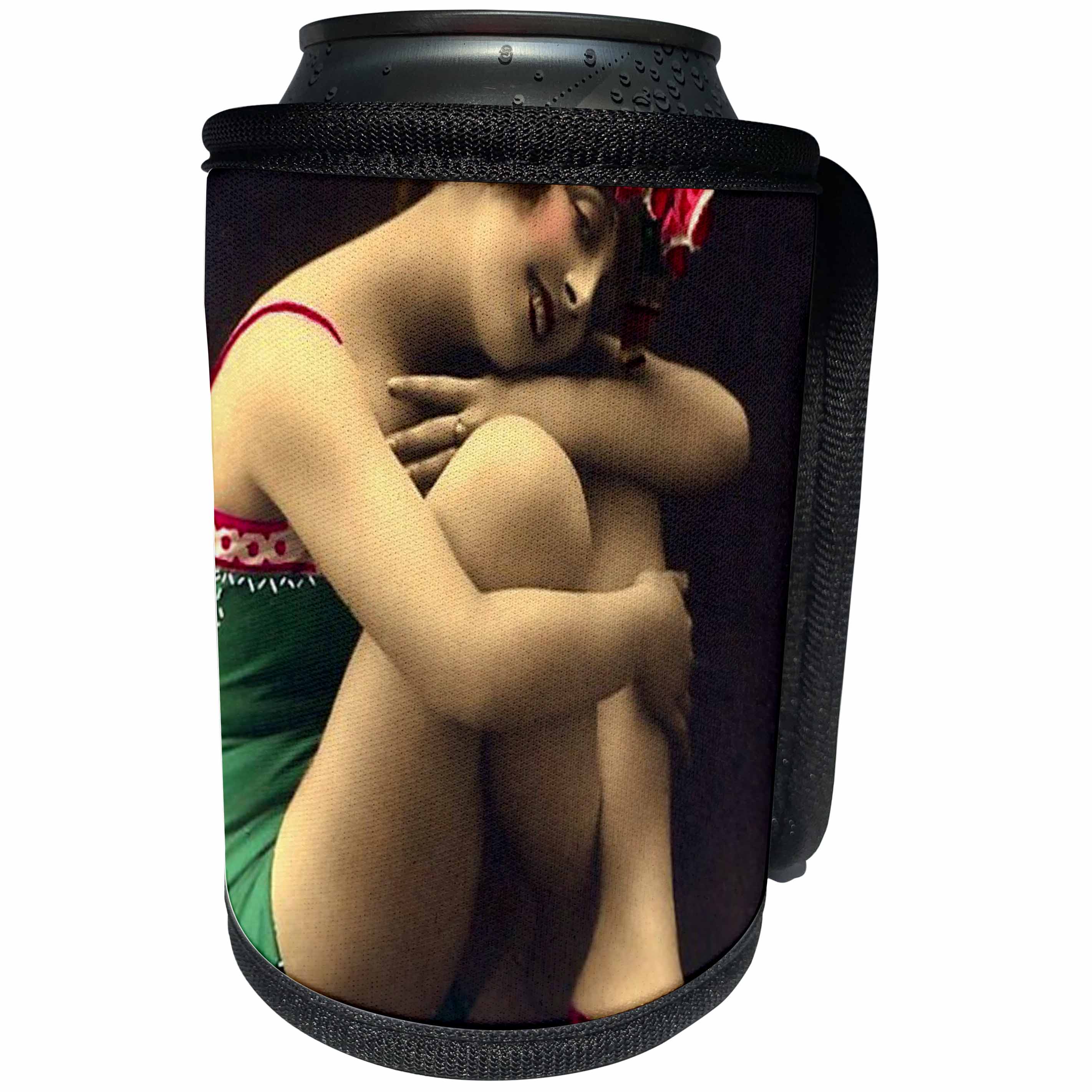3dRose TNMPastPerfect Bathing Beauties - Bathing Beauty in Green and Pink - Can Cooler Bottle Wrap (cc_26021)