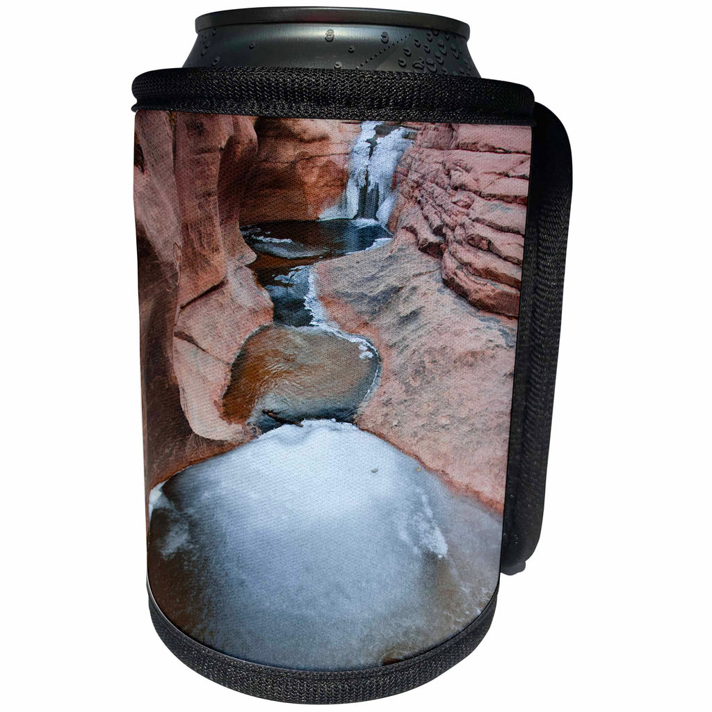 3dRose Danita Delimont - Streams - Usa, Utah, Abstract frozen icy waterfall and pools in Rill Creek, Moab - Can Cooler Bottle Wrap (cc_260282)