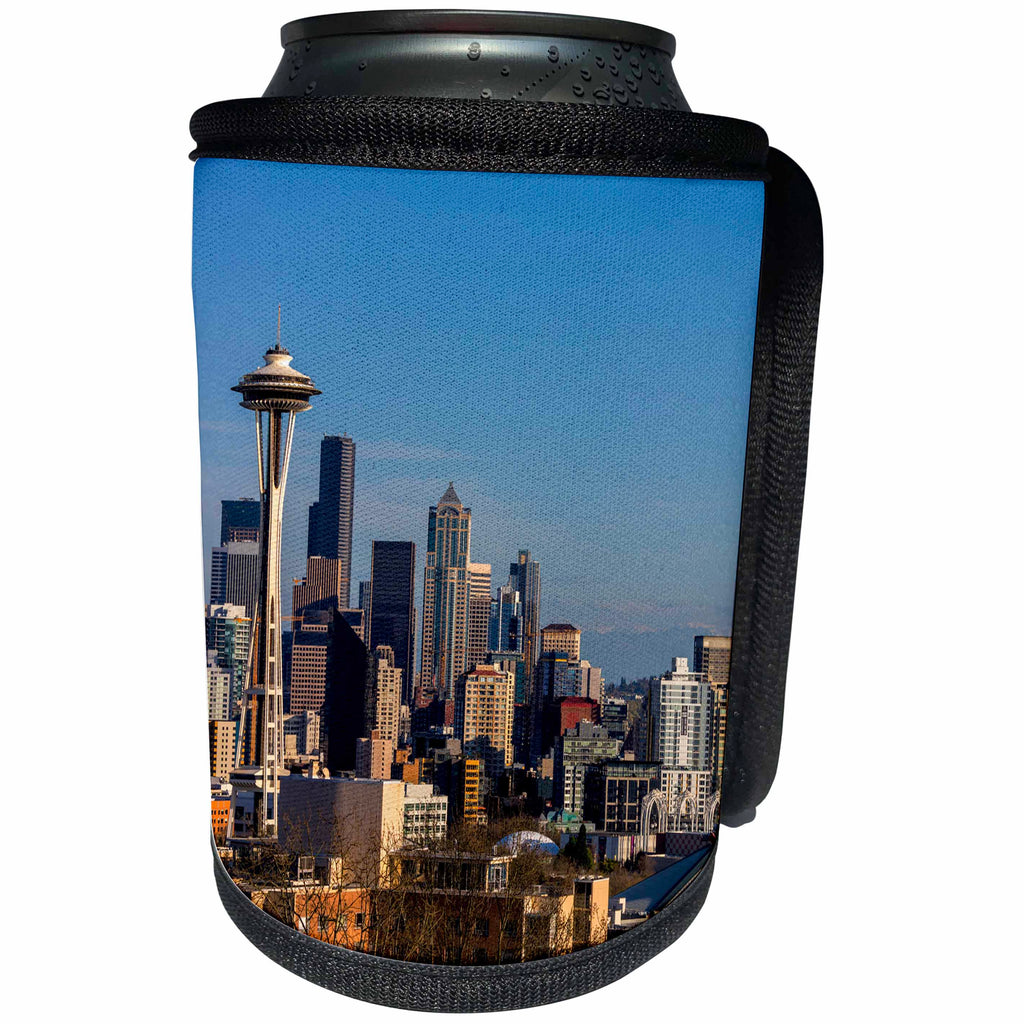 3dRose Danita Delimont - Cities - City skyline with Mt. Rainier beyond, Seattle, Washington, USA - Can Cooler Bottle Wrap (cc_260470)