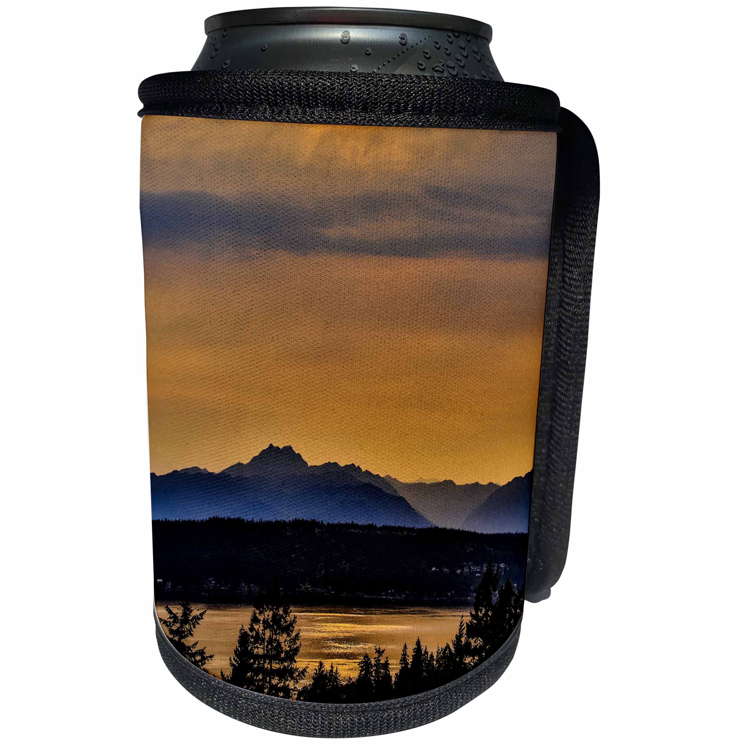 3dRose Danita Delimont - Sunsets - Golden sunset glow on Dyes Inlet, Bremerton, Washington - Can Cooler Bottle Wrap (cc_260485)