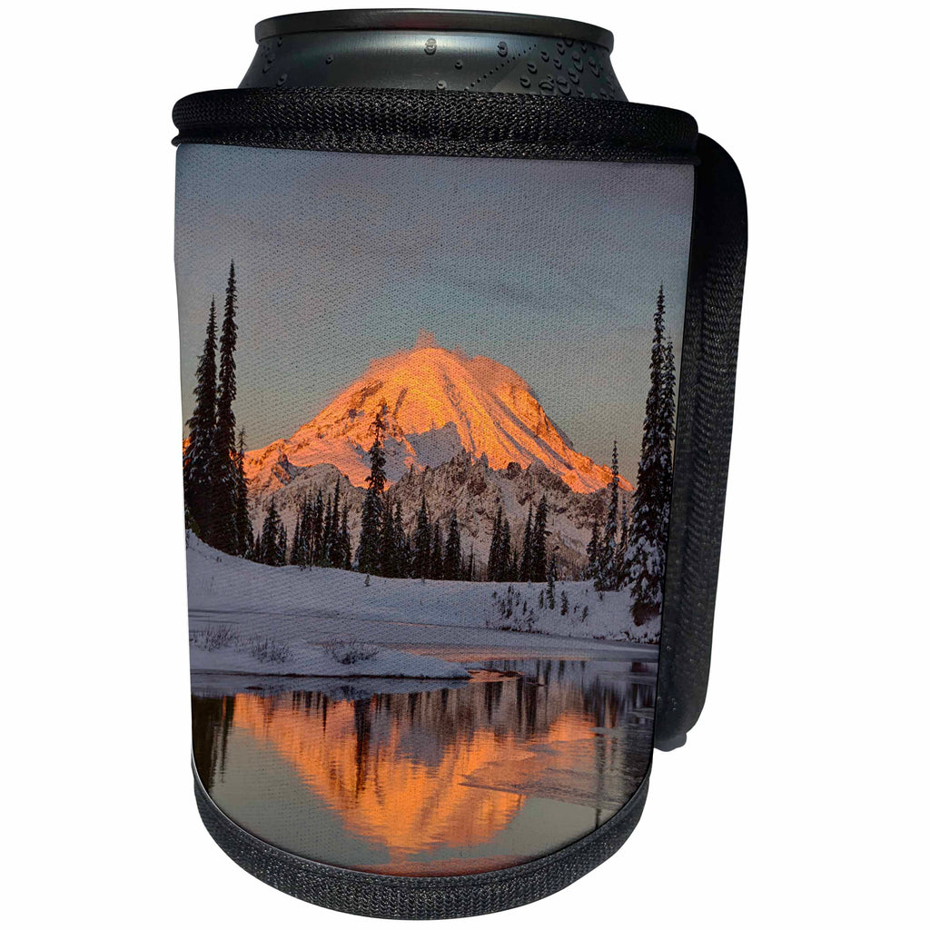 3dRose Danita Delimont - Mountain - WA, Alpenglow on Mount Rainier and Upper Tipsoo Lake - Can Cooler Bottle Wrap (cc_260492)