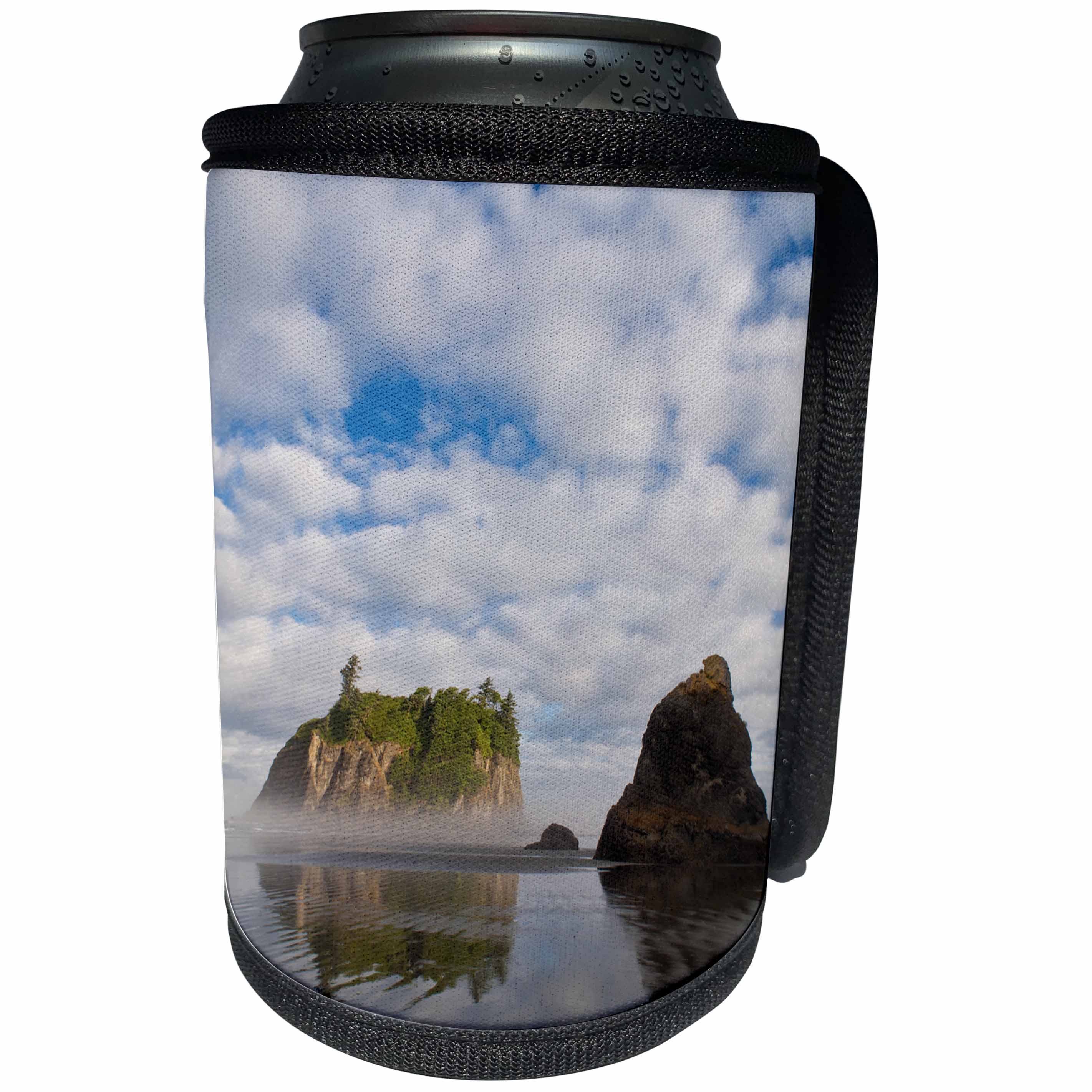 3dRose Danita Delimont - Beaches - USA, Washington, Olympic NP. Morning mist on Ruby Beach and sea staks. - Can Cooler Bottle Wrap (cc_260497)