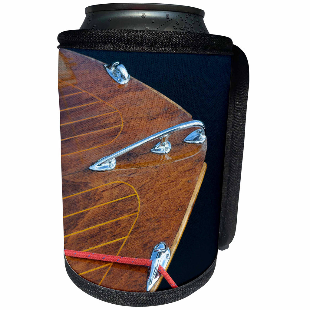 3dRose Danita Delimont - Boats - Usa, Washington, Port Townsend, Point Hudson. Varnished bow deck. - Can Cooler Bottle Wrap (cc_260500)
