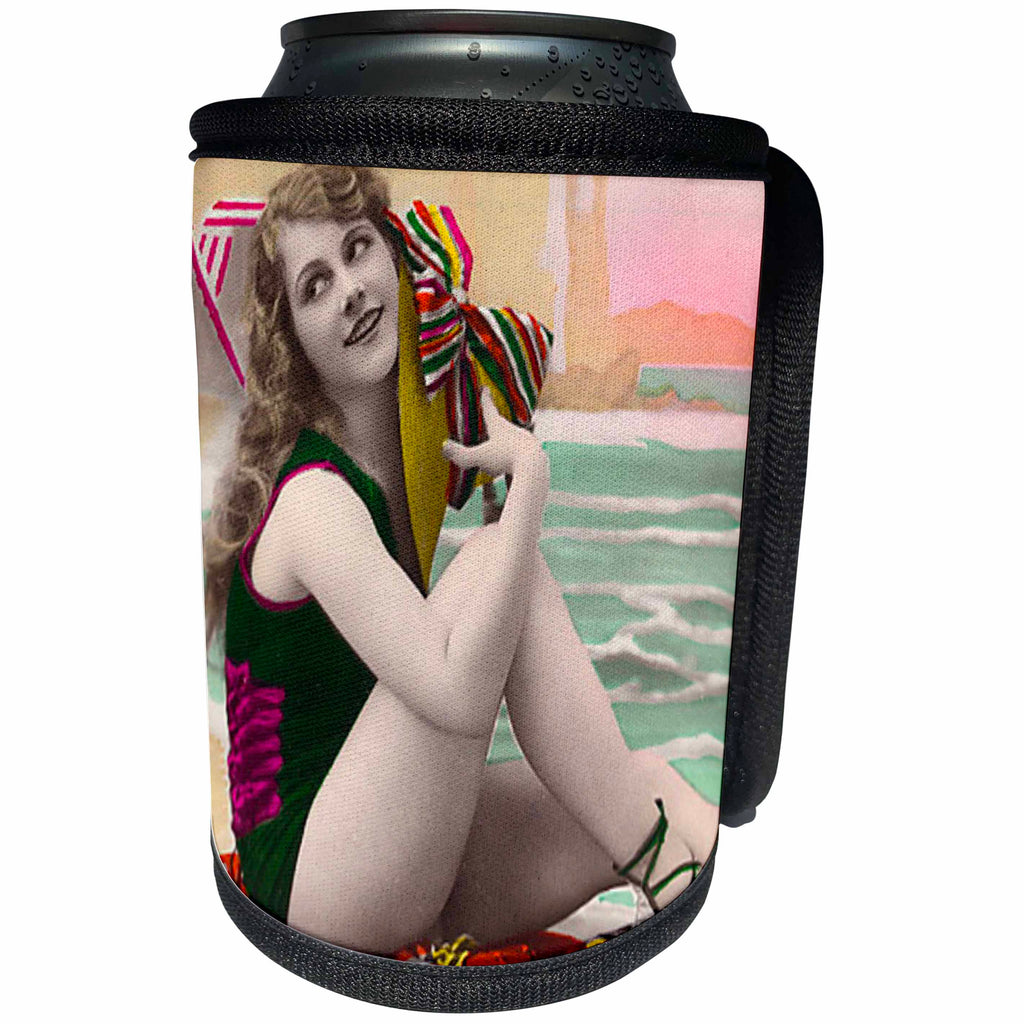 3dRose TNMPastPerfect Bathing Beauties - On The Beach - Can Cooler Bottle Wrap (cc_26051)