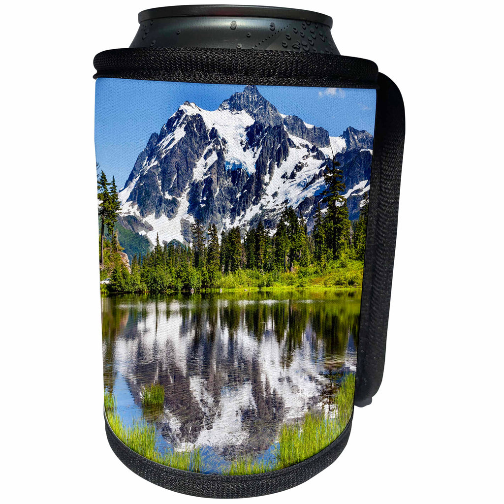 3dRose Danita Delimont - Mountain - Mount Shuksan reflects into Picture Lake, Washington, USA - Can Cooler Bottle Wrap (cc_260537)