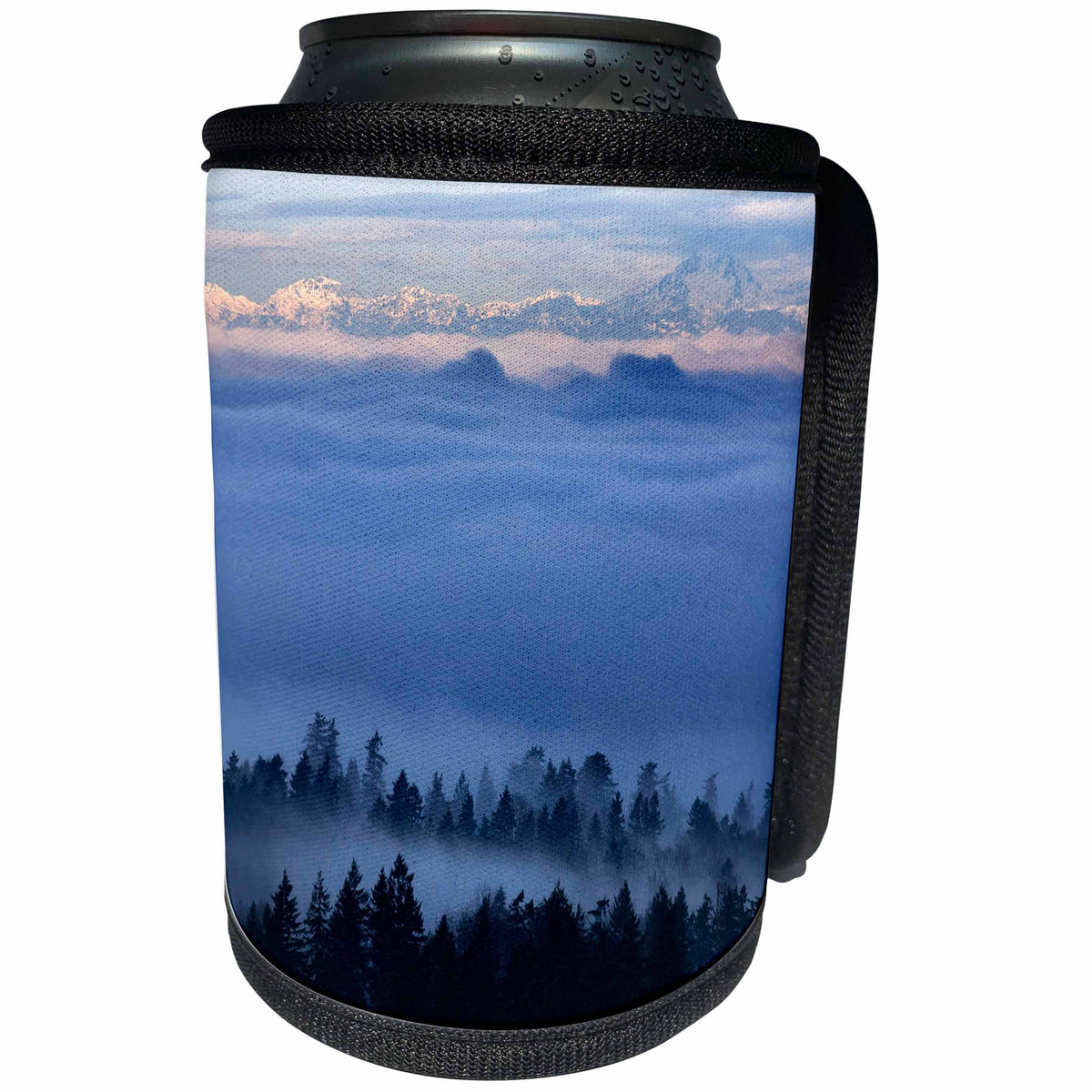 3dRose Danita Delimont - Weather - Fog Covers Seattle with Olympic Mountains in Distance, Washington - Can Cooler Bottle Wrap (cc_260543)