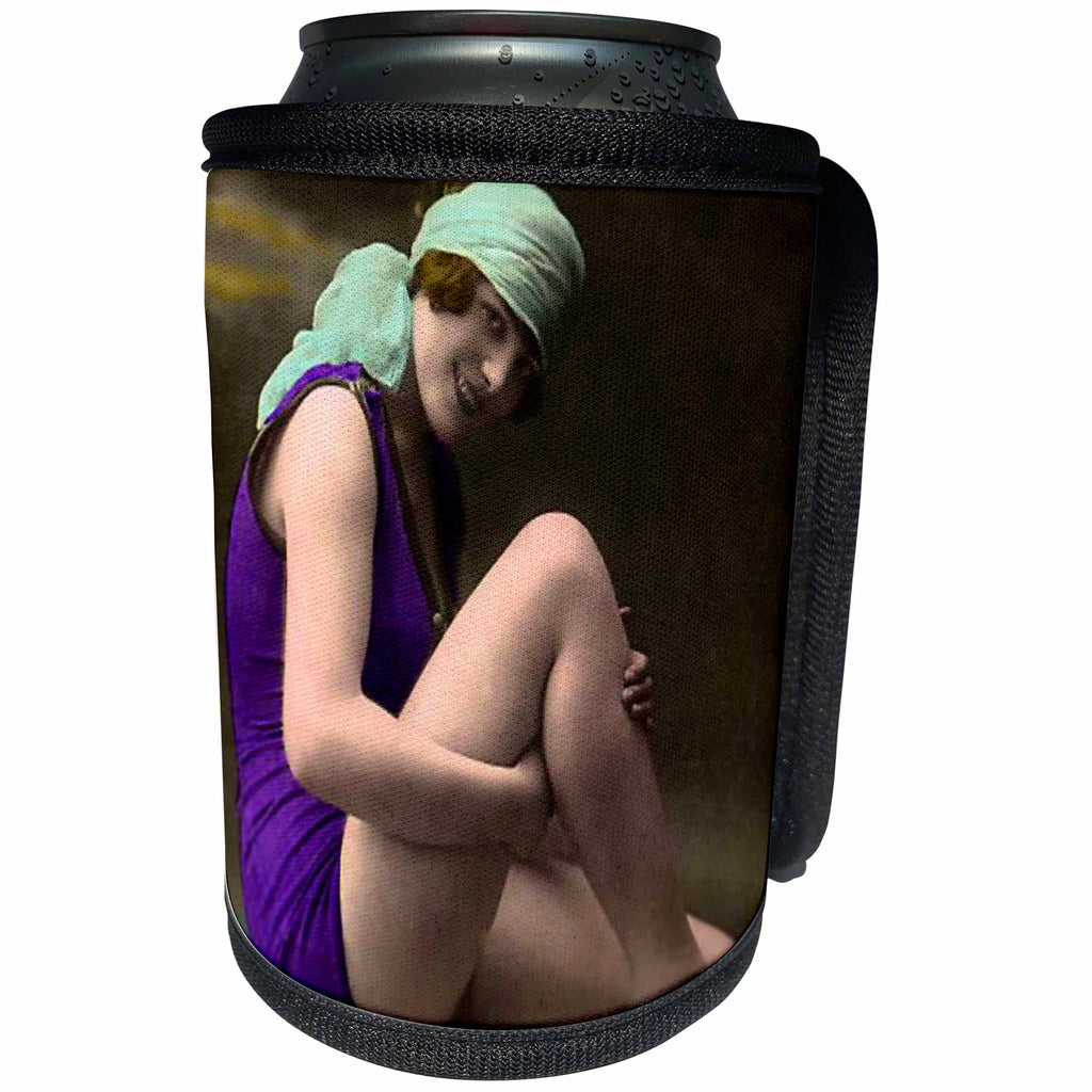 3dRose TNMPastPerfect Bathing Beauties - Purple Swimsuit - Can Cooler Bottle Wrap (cc_26059)