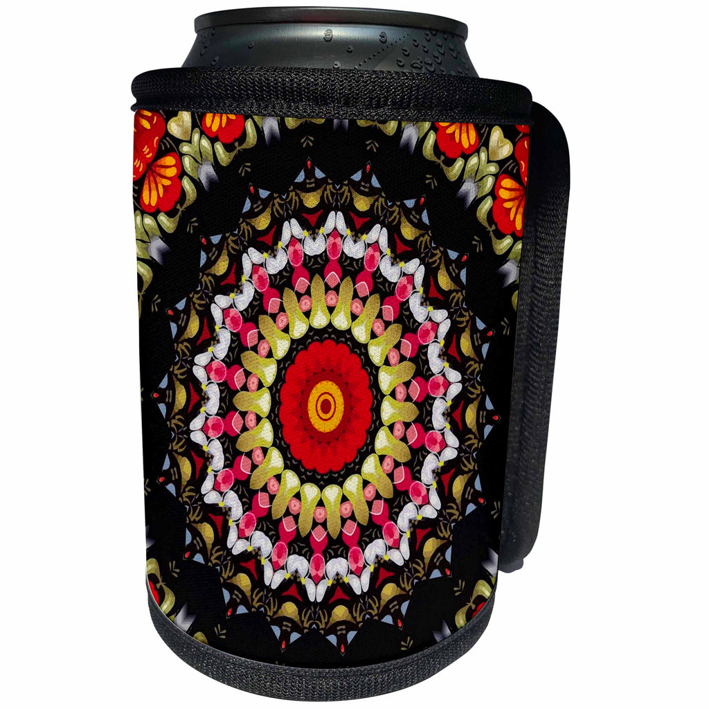 3dRose Taiche - New Media Art - Mandala - Magical Black and Red Mandala - Can Cooler Bottle Wrap (cc_260782)