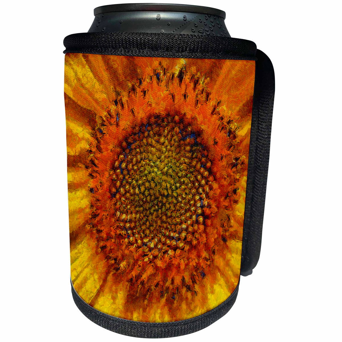 3dRose Taiche - Acrylic Painting - Sunflower - Sunflower and Seeds In Van Gogh Style - Can Cooler Bottle Wrap (cc_260799)