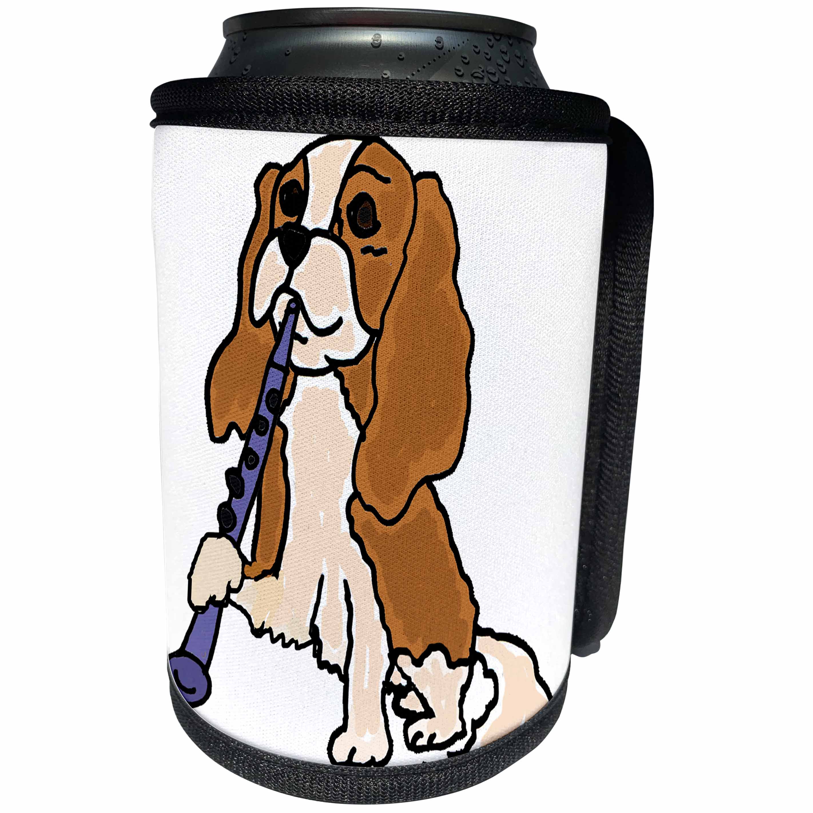 3dRose All Smiles Art Music - Funny Cute Cavalier King Charles Spaniel Playing Clarinet - Can Cooler Bottle Wrap (cc_260806)