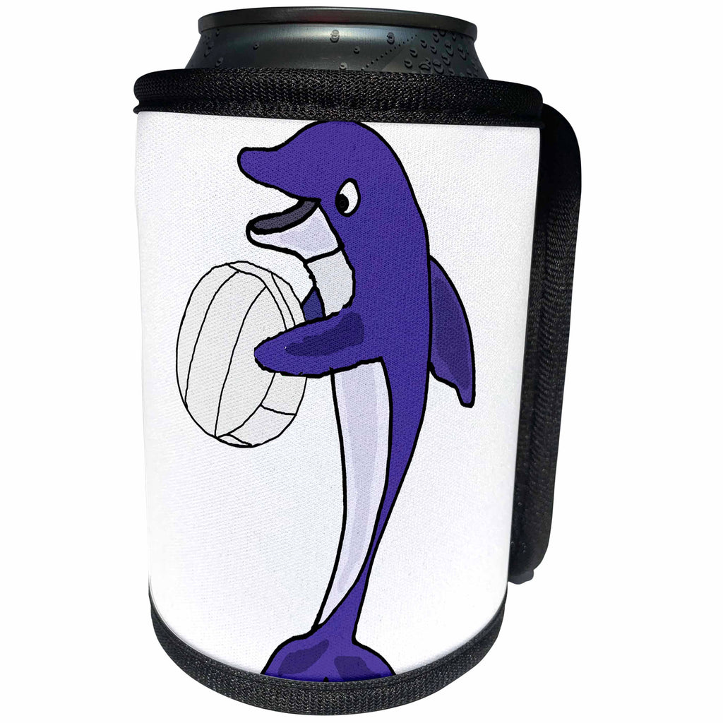 3dRose All Smiles Art Sports and Hobbies - Funny Cute Dolphin Playing Volleyball - Can Cooler Bottle Wrap (cc_260810)