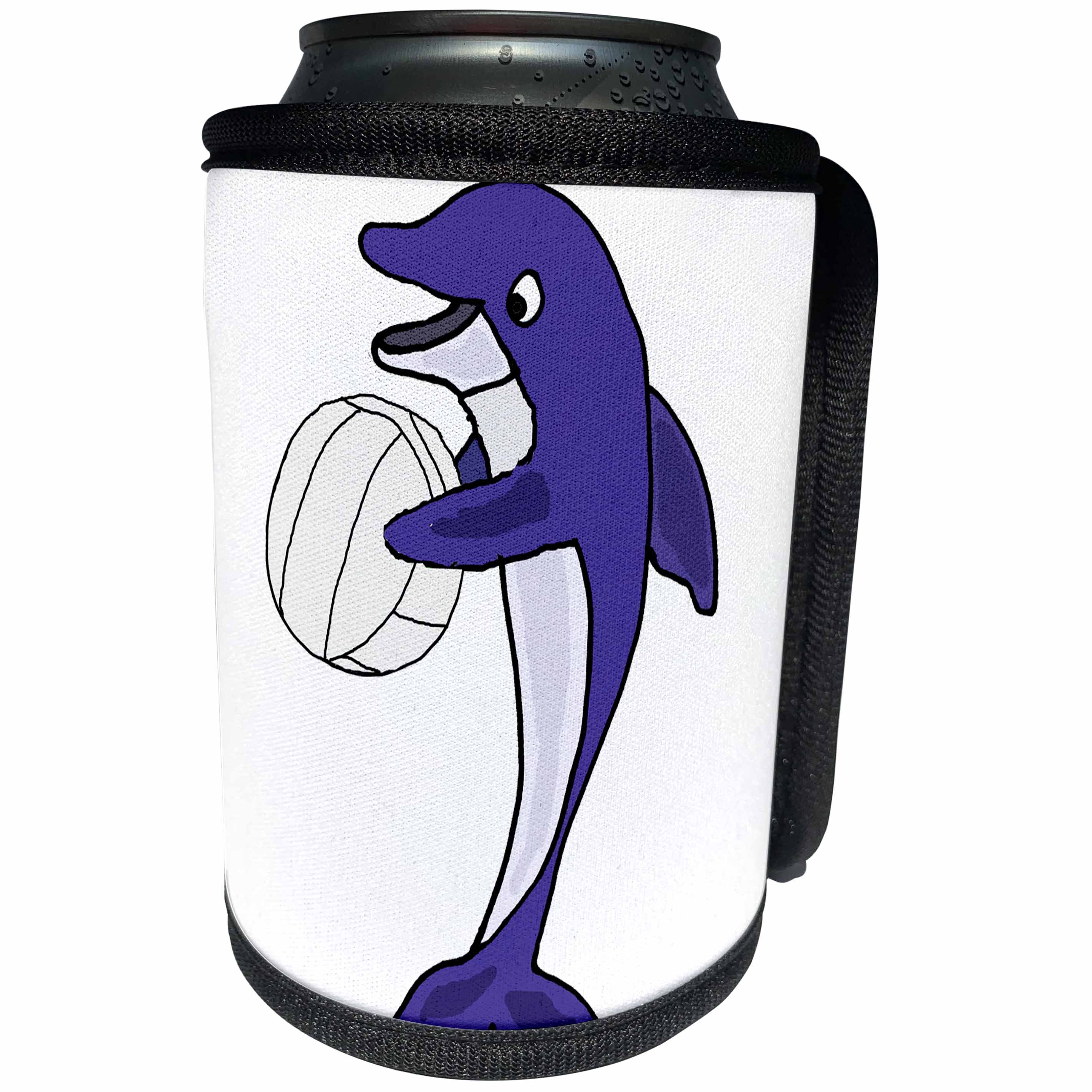 3dRose All Smiles Art Sports and Hobbies - Funny Cute Dolphin Playing Volleyball - Can Cooler Bottle Wrap (cc_260810)
