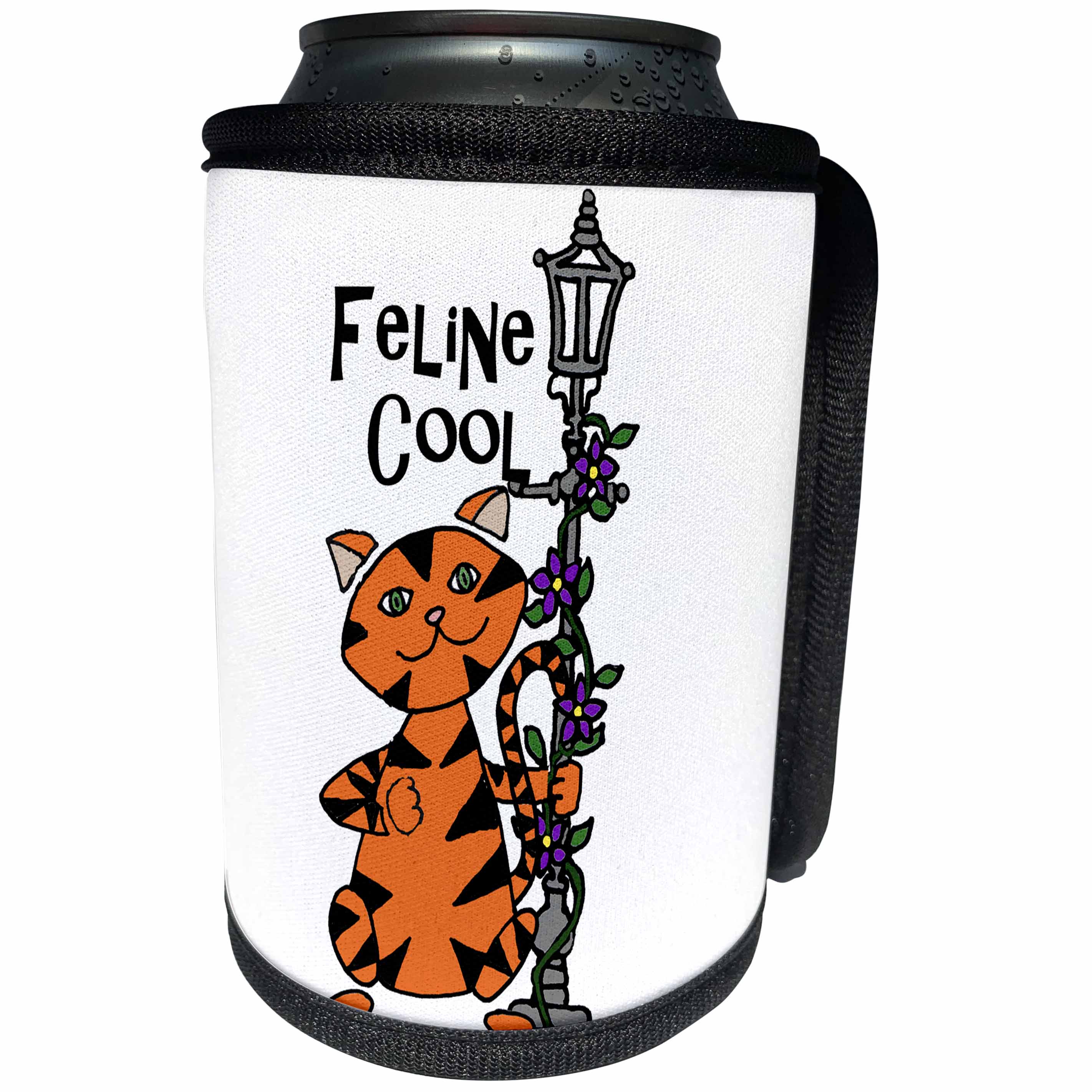 3dRose All Smiles Art Pets - Funny Cute Orange Tabby Cat Feline Cool Pun - Can Cooler Bottle Wrap (cc_260817)