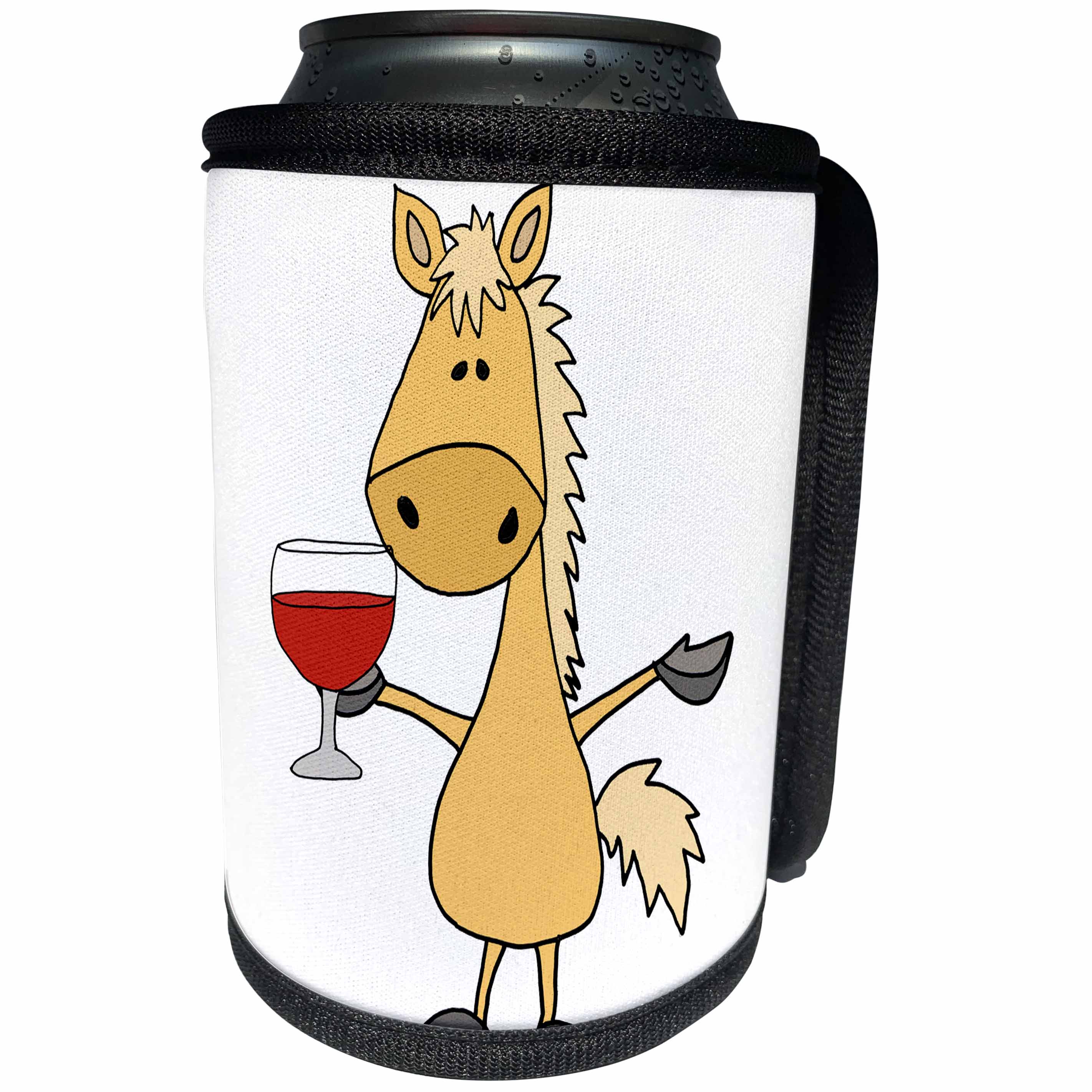 3dRose All Smiles Art Drinking - Cool fun Palomino Horse Drinking Red Wine Art - Can Cooler Bottle Wrap (cc_260819)