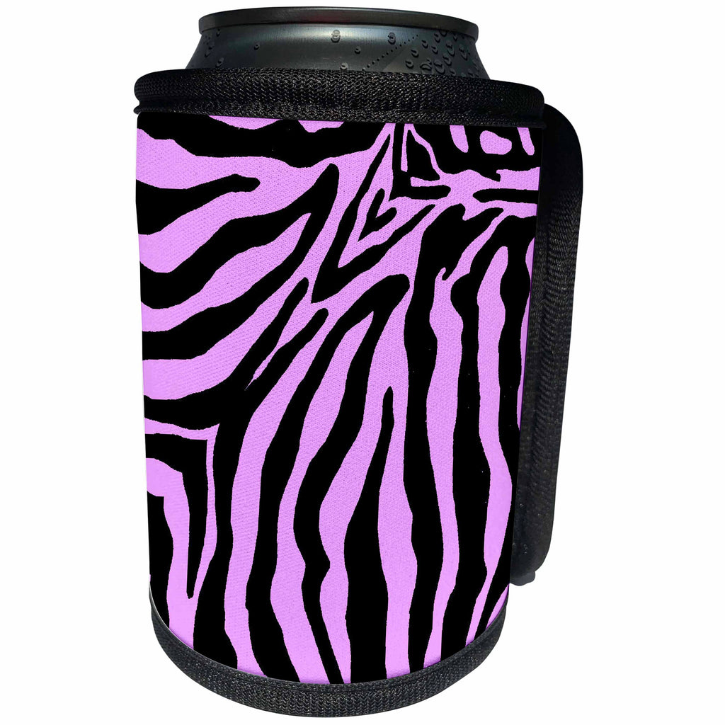 3dRose Patricia Sanders Creations - Pink and Black Zebra Print - Can Cooler Bottle Wrap (cc_26082)