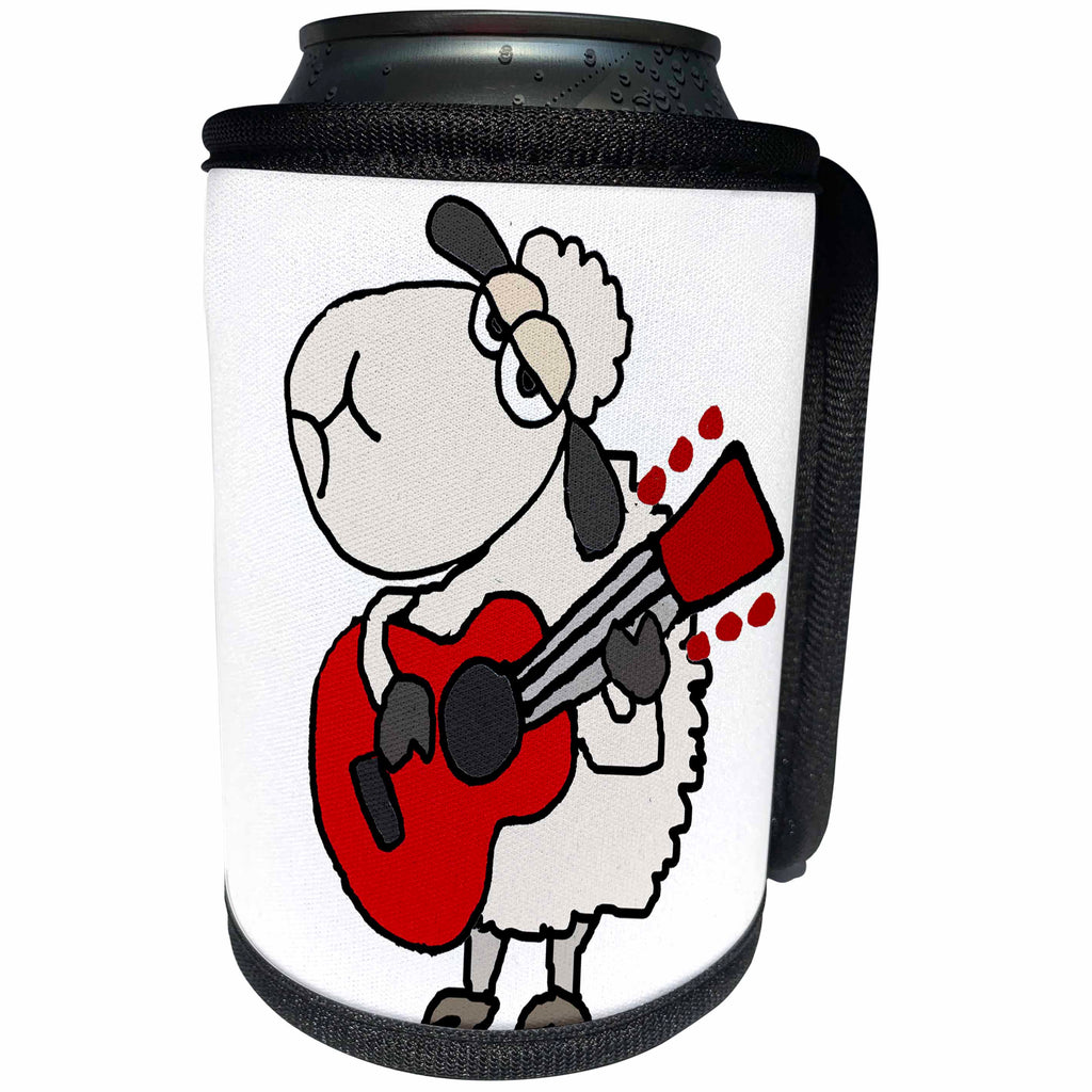 3dRose All Smiles Art Music - Funny Cute Sheep Playing the Guitar Art - Can Cooler Bottle Wrap (cc_260823)