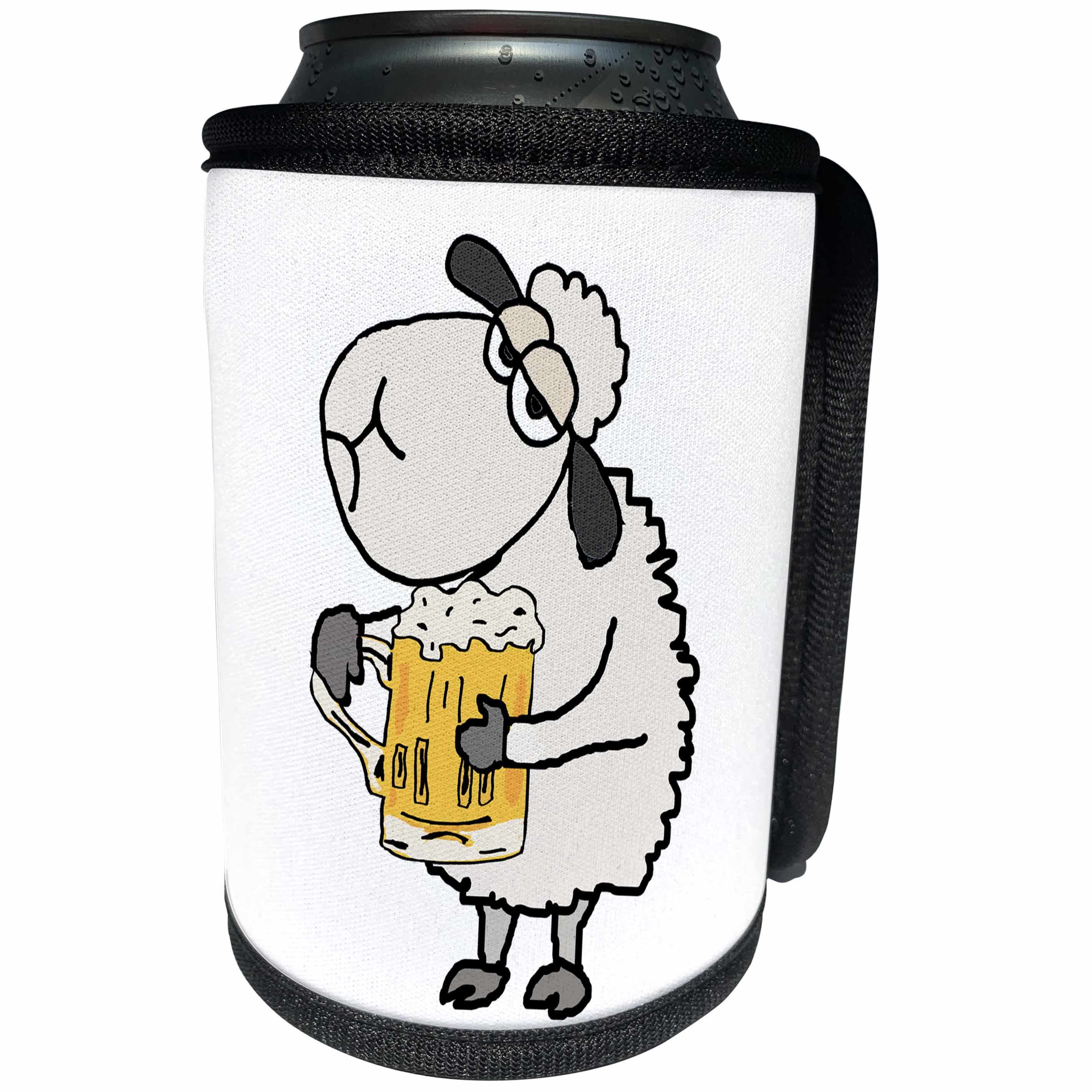 3dRose All Smiles Art Drinking - Funny Cool Sheep Drinking Beer Cartoon - Can Cooler Bottle Wrap (cc_260824)