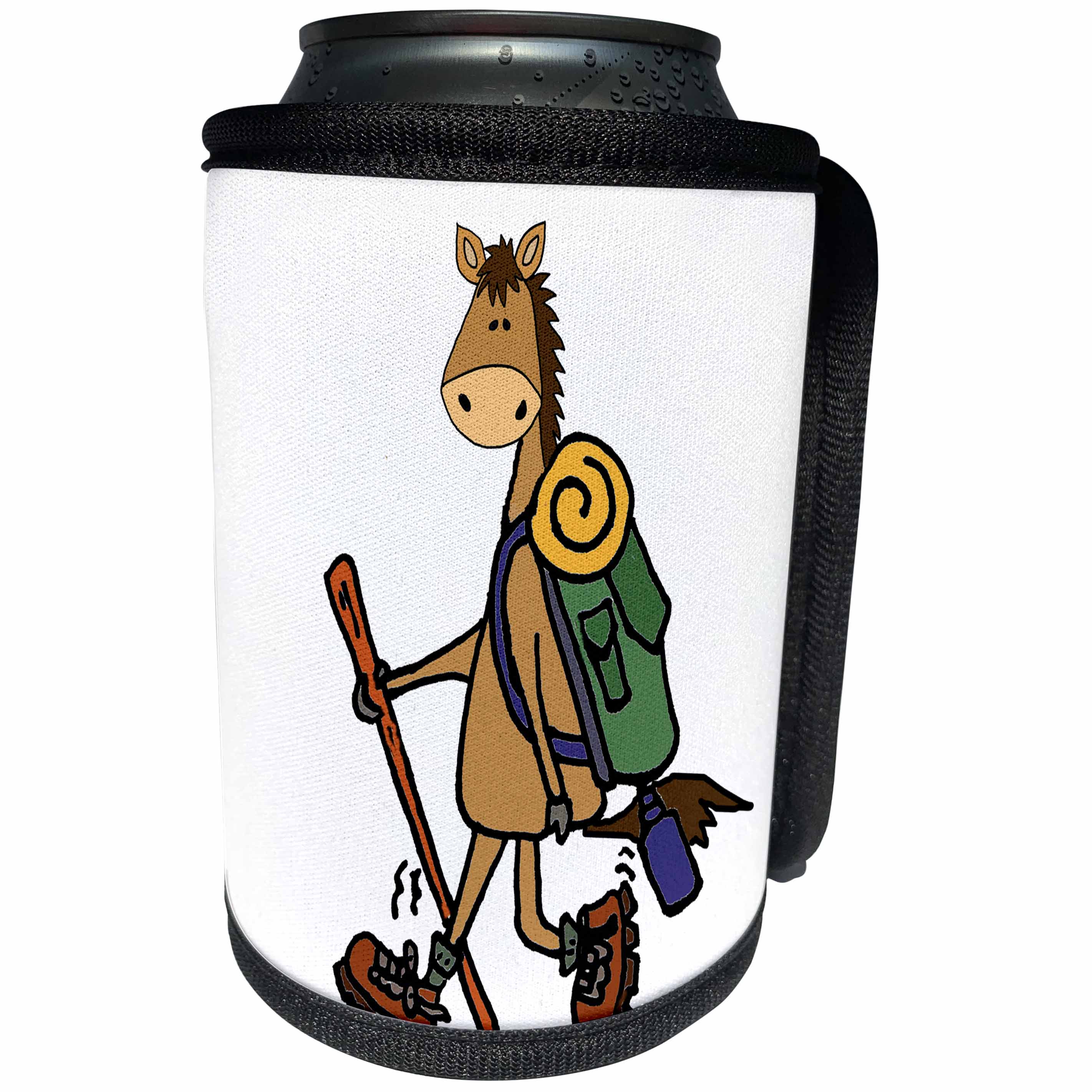 3dRose All Smiles Art Sports and Hobbies - Funny Cute Horse Hiking Nature Cartoon - Can Cooler Bottle Wrap (cc_260825)