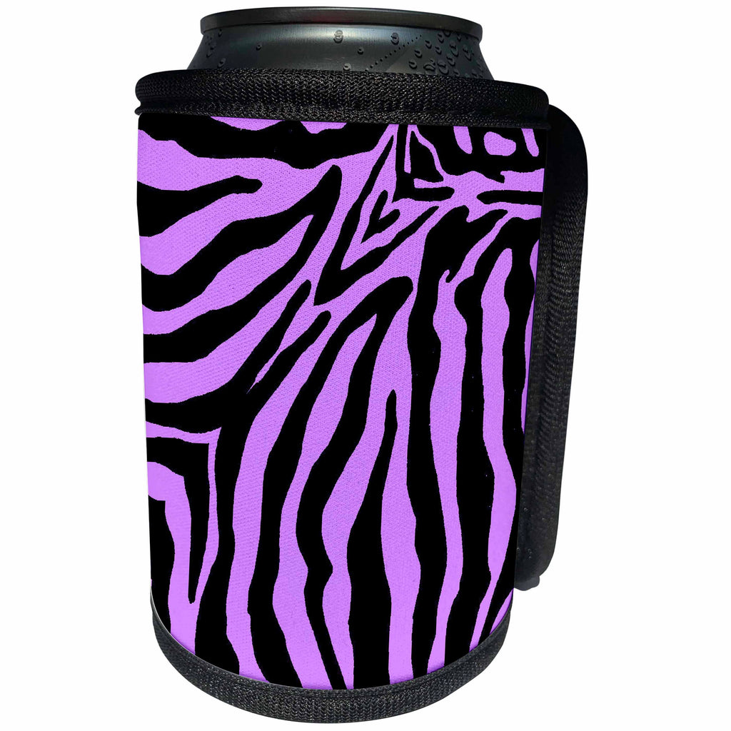 3dRose Patricia Sanders Creations - Purple and Black Zebra Print - Can Cooler Bottle Wrap (cc_26083)
