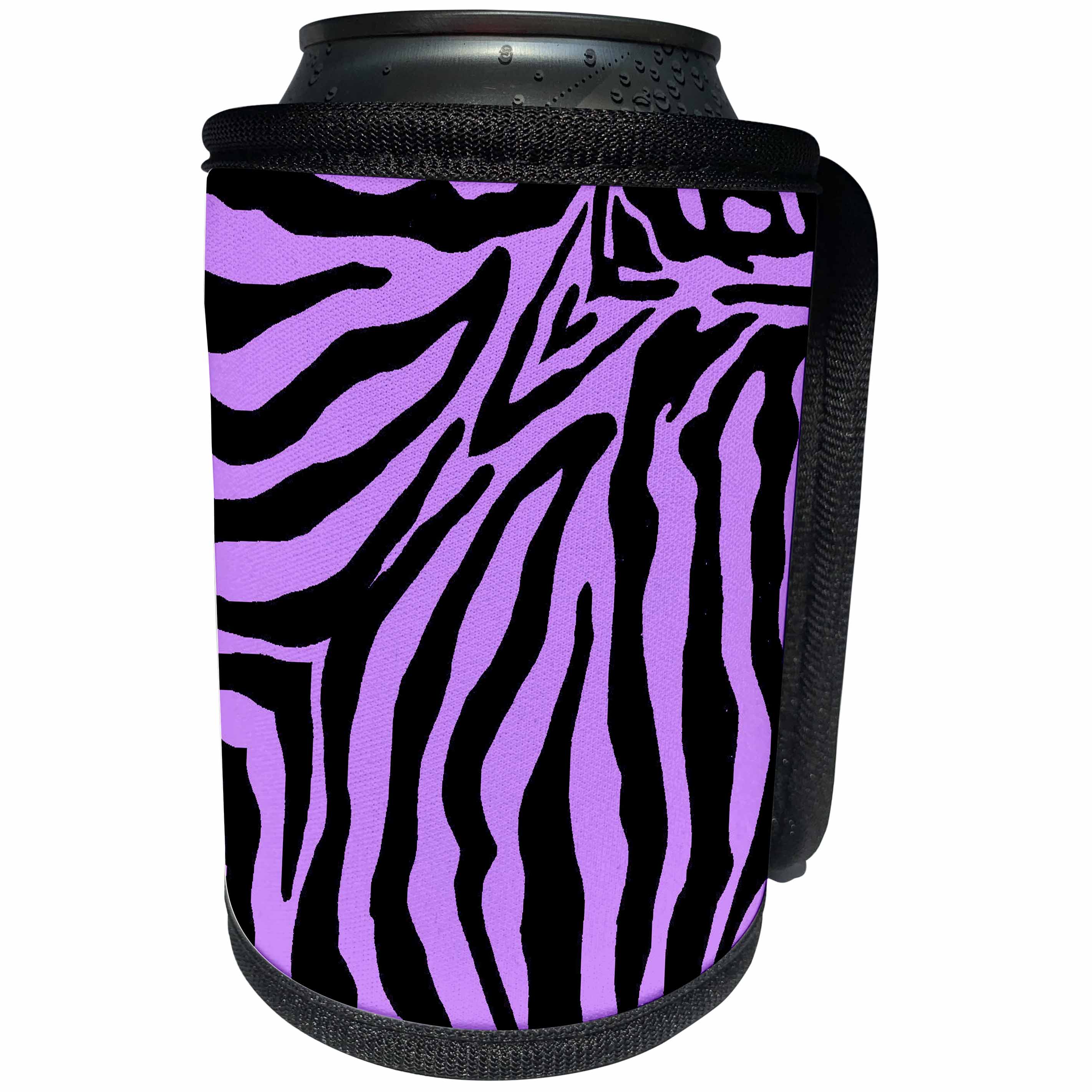 3dRose Patricia Sanders Creations - Purple and Black Zebra Print - Can Cooler Bottle Wrap (cc_26083)