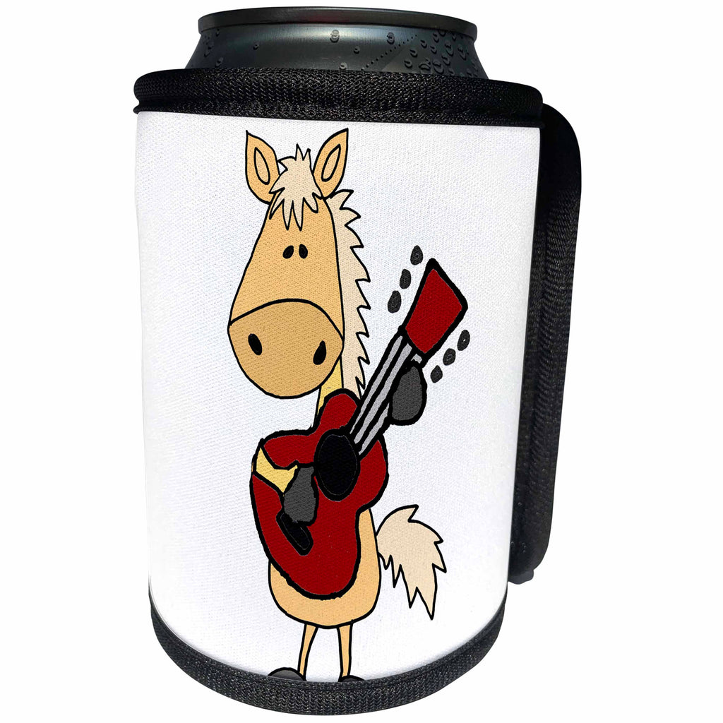 3dRose All Smiles Art Music - Funny Cute Palomino Horse Playing Guitar - Can Cooler Bottle Wrap (cc_260830)