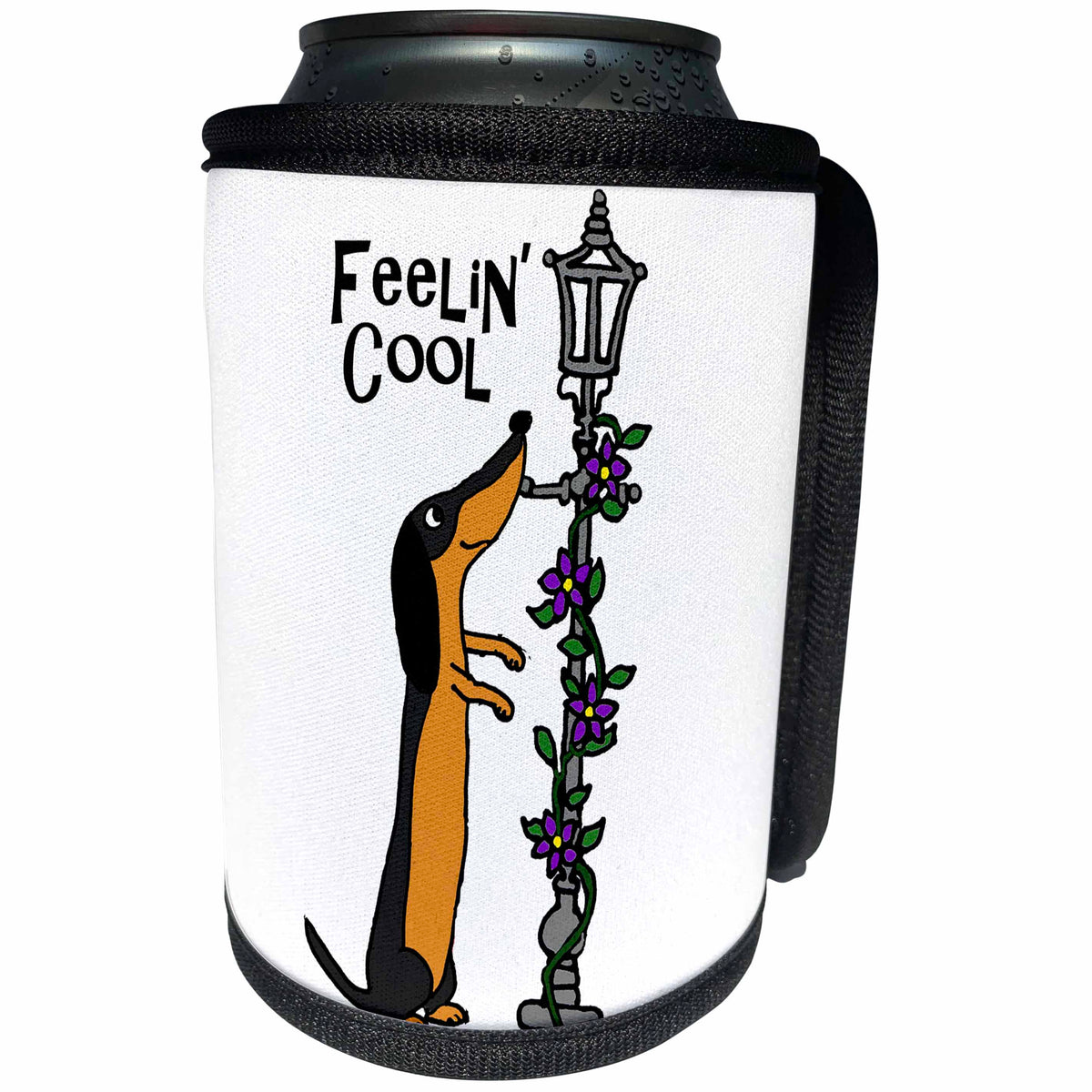 3dRose All Smiles Art Pets - Cute funny Dachshund Dog Feeling Cool - Can Cooler Bottle Wrap (cc_260835)