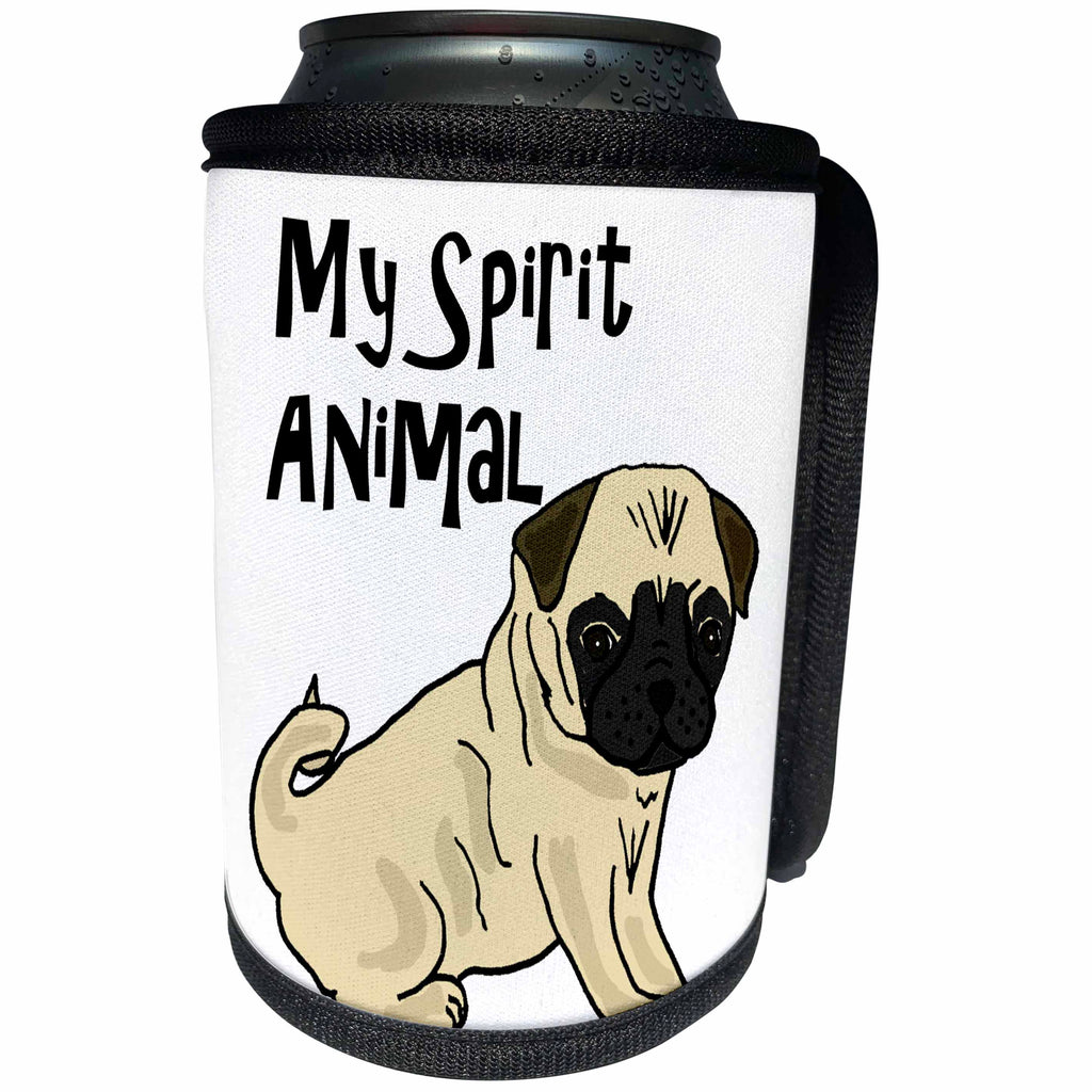 3dRose All Smiles Art Pets - Cute Funny Pug Dog Spirit Animal Cartoon - Can Cooler Bottle Wrap (cc_260838)