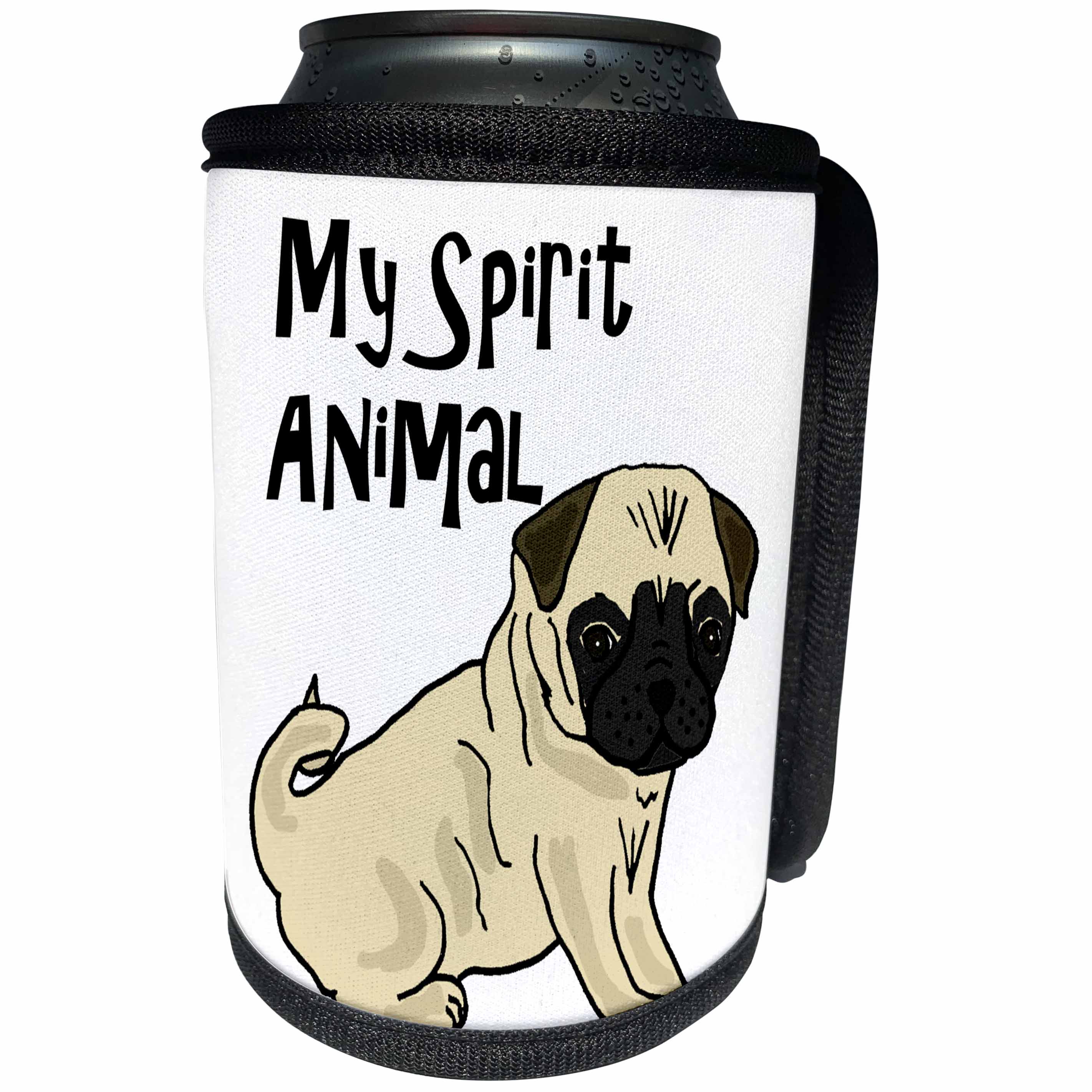 3dRose All Smiles Art Pets - Cute Funny Pug Dog Spirit Animal Cartoon - Can Cooler Bottle Wrap (cc_260838)