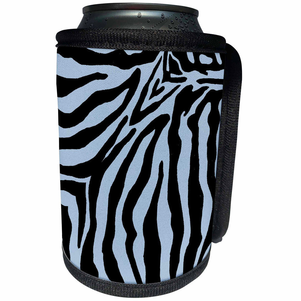 3dRose Patricia Sanders Creations - Blue and Black Zebra Print - Can Cooler Bottle Wrap (cc_26085)