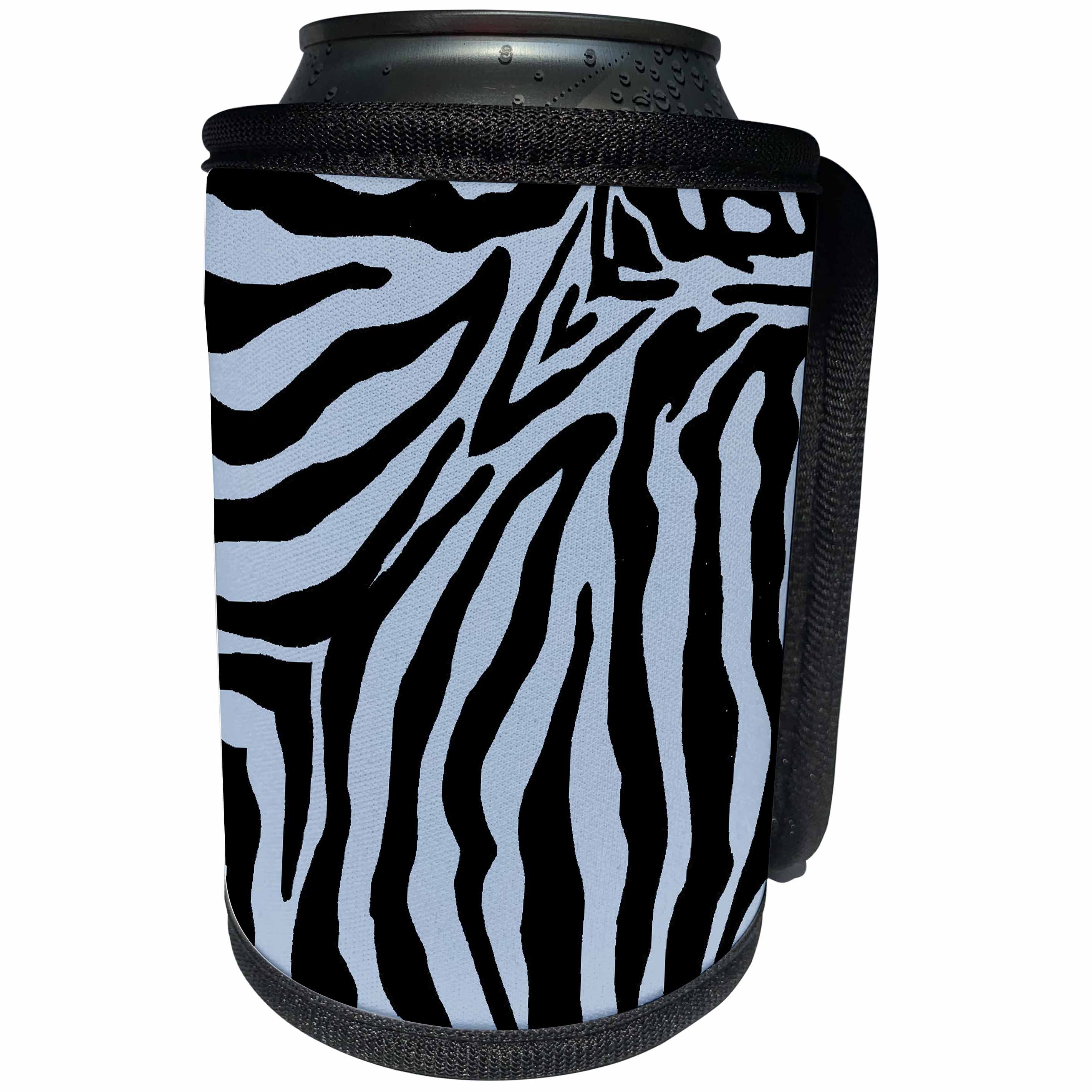3dRose Patricia Sanders Creations - Blue and Black Zebra Print - Can Cooler Bottle Wrap (cc_26085)