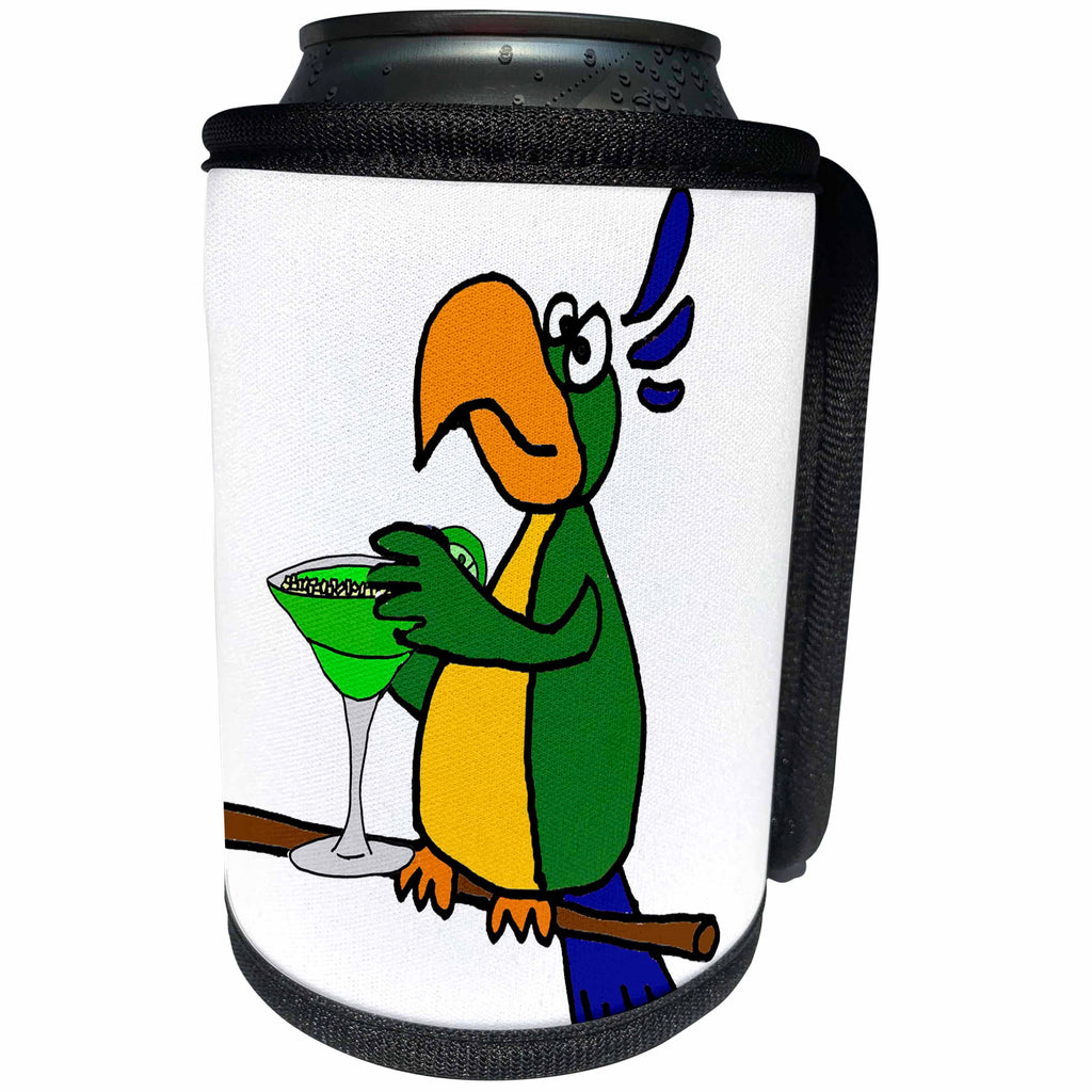 3dRose All Smiles Art Drinking - Funny Cute Parrot Drinking Margarita - Can Cooler Bottle Wrap (cc_260851)