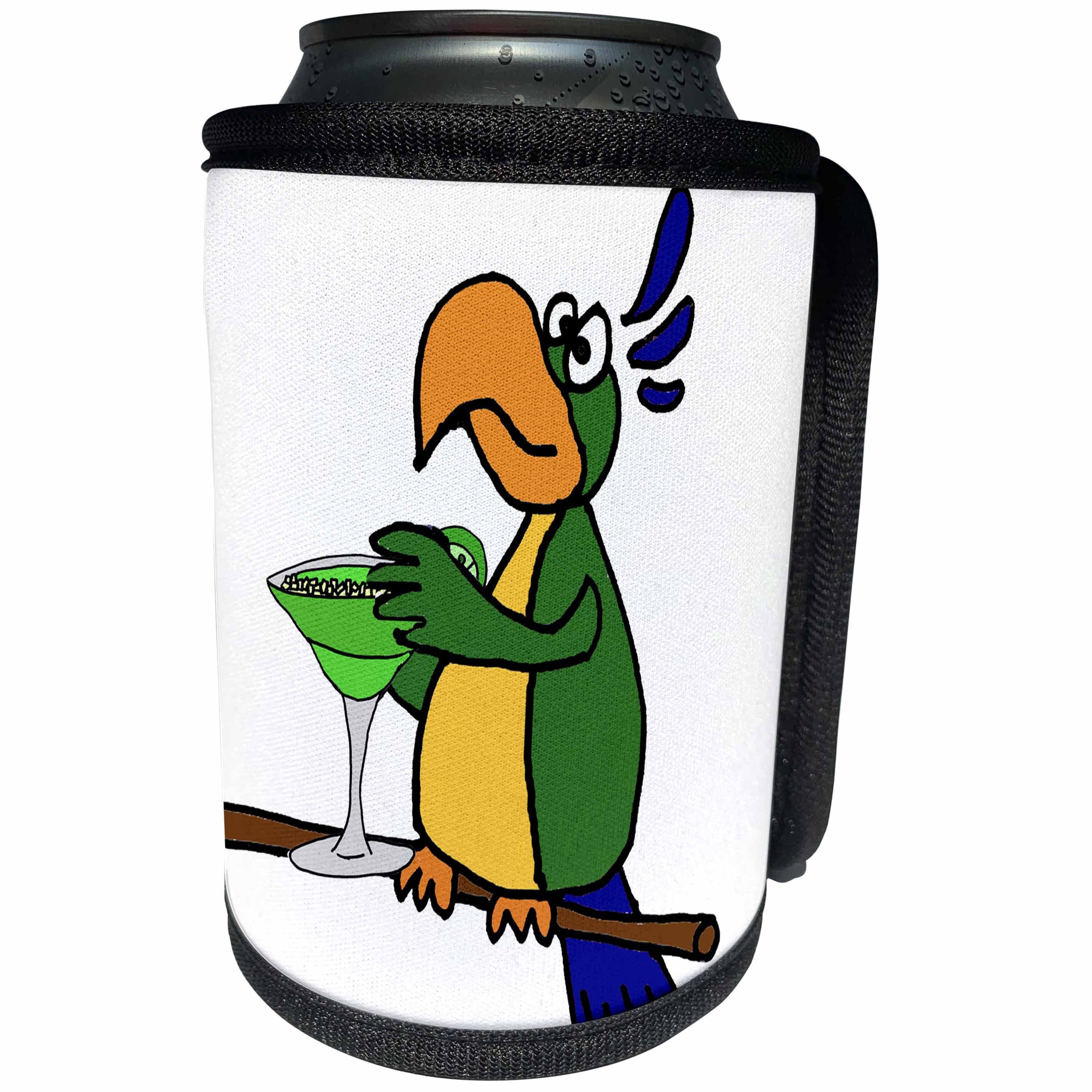 3dRose All Smiles Art Drinking - Funny Cute Parrot Drinking Margarita - Can Cooler Bottle Wrap (cc_260851)