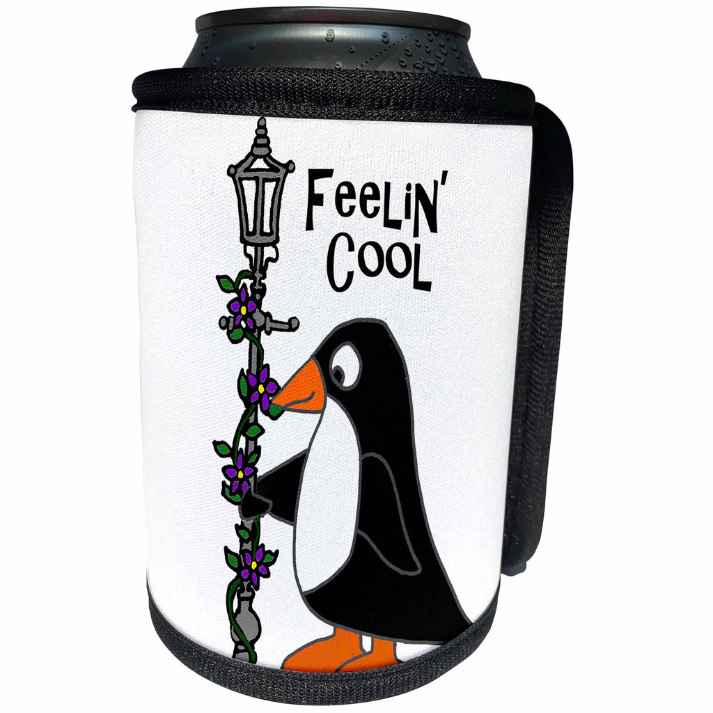 3dRose All Smiles Art Birds - Funny Cute Penguin Feeling Cool with Lamp Post - Can Cooler Bottle Wrap (cc_260855)