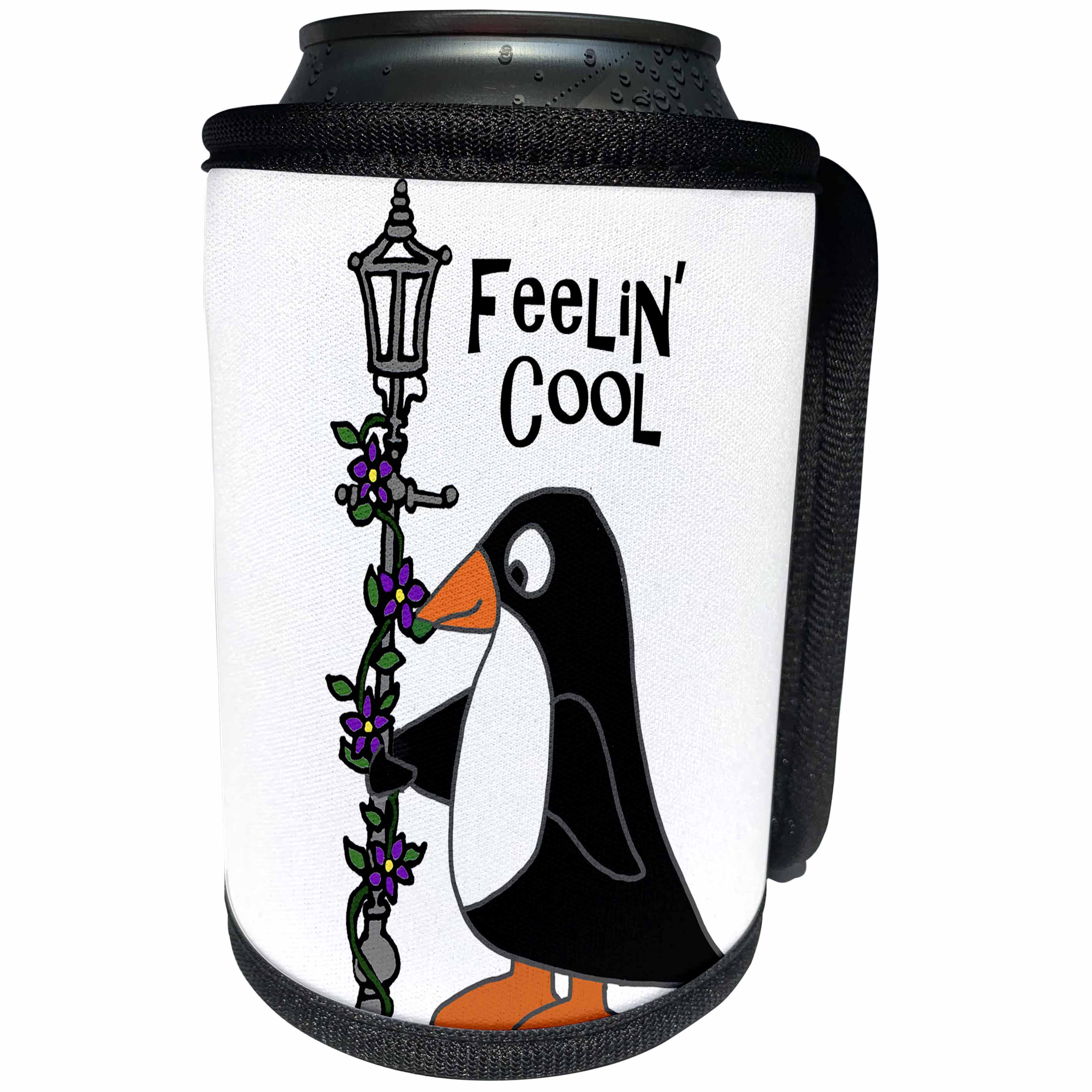 3dRose All Smiles Art Birds - Funny Cute Penguin Feeling Cool with Lamp Post - Can Cooler Bottle Wrap (cc_260855)