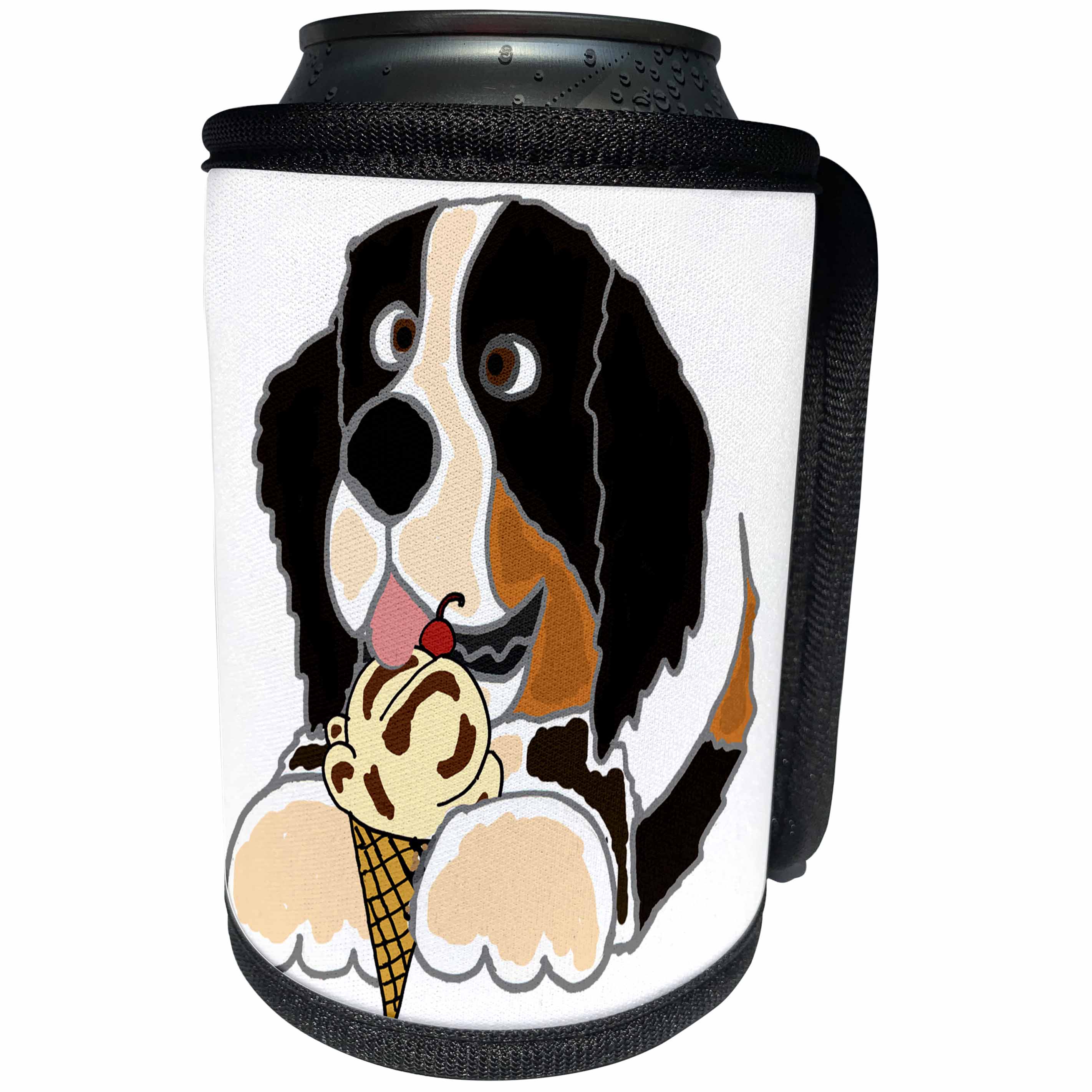 3dRose All Smiles Art Pets - Funny Cute Bernese Mountain Dog Eating Ice Cream - Can Cooler Bottle Wrap (cc_260859)