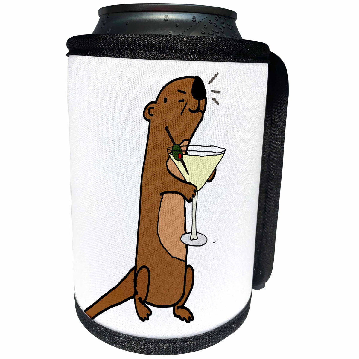 3dRose All Smiles Art Drinking - Silly Funny Cute Sea Otter Drinking Martini - Can Cooler Bottle Wrap (cc_260862)