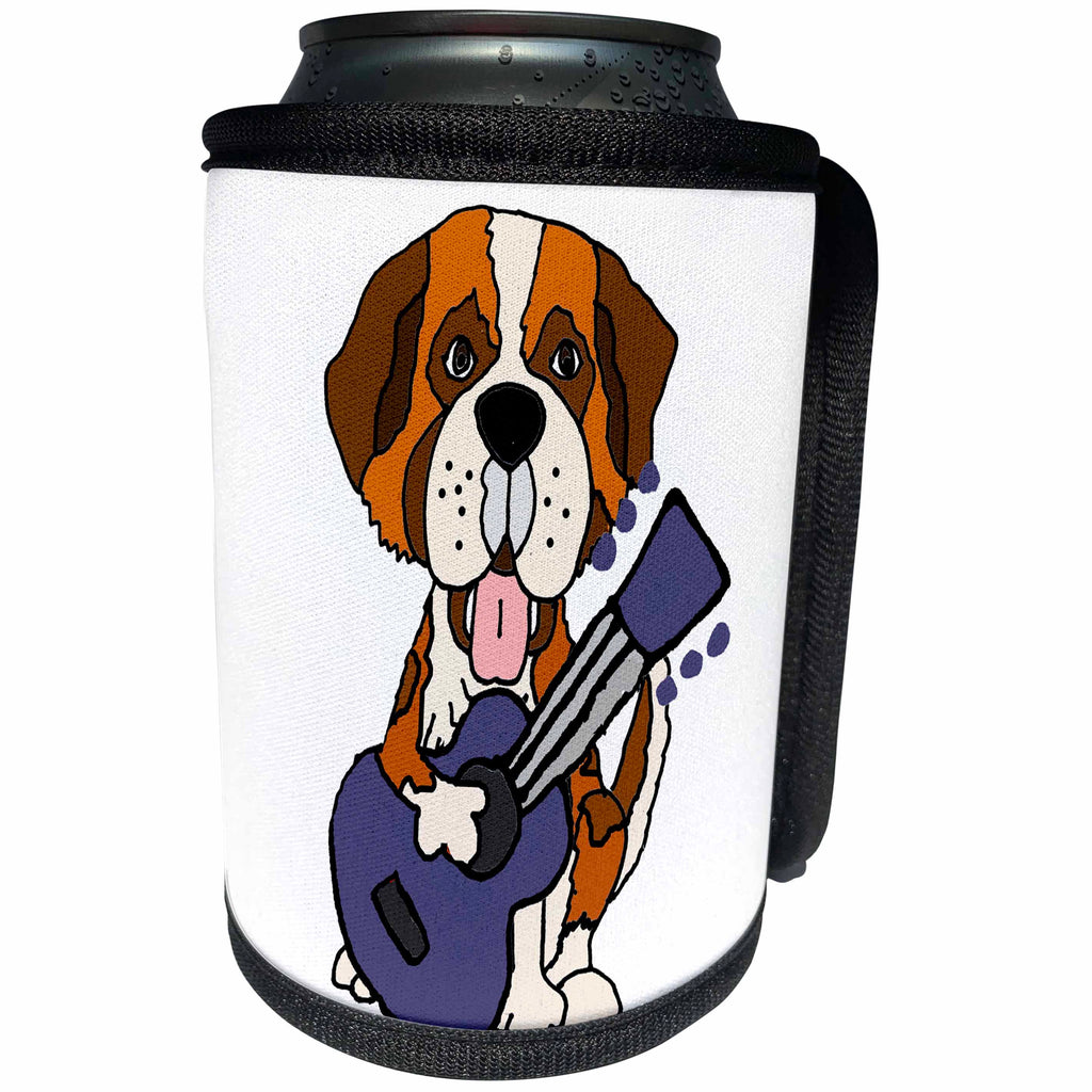 3dRose All Smiles Art Music - Cute Funny St. Bernard Dog Playing Guitar - Can Cooler Bottle Wrap (cc_260865)