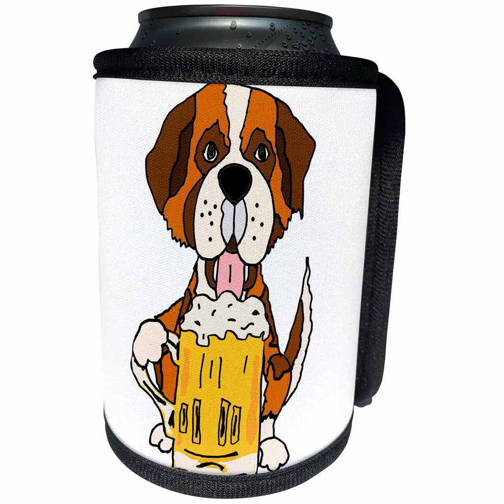 3dRose All Smiles Art Drinking - Funny Cute Saint Bernard Dog Drinking Beer - Can Cooler Bottle Wrap (cc_260866)