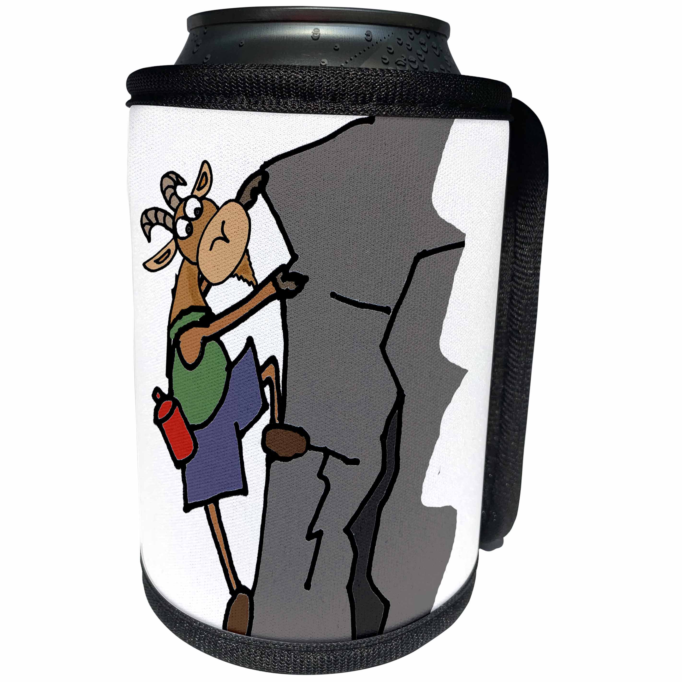 3dRose All Smiles Art Sports and Hobbies - Funny Cute Goat Mountain Climbing or Rock Climbing Cartoon - Can Cooler Bottle Wrap (cc_260867)