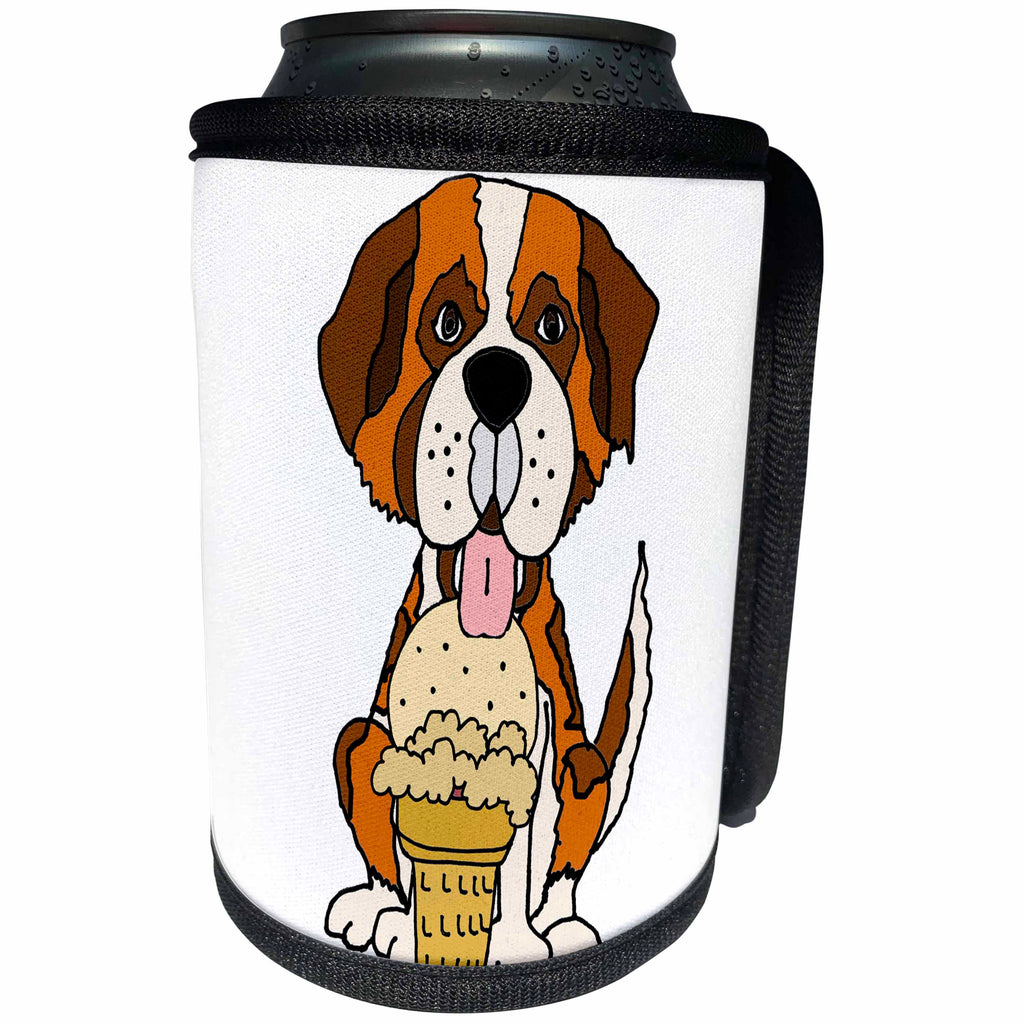 3dRose All Smiles Art Pets - Funny Cute St. Bernard Dog eating Ice Cream Cone - Can Cooler Bottle Wrap (cc_260870)