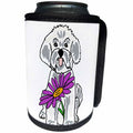 3dRose All Smiles Art Pets - Funny Cool Bichon Frise Puppy Dog with Purple Daisy Flower - Can Cooler Bottle Wrap (cc_260872)