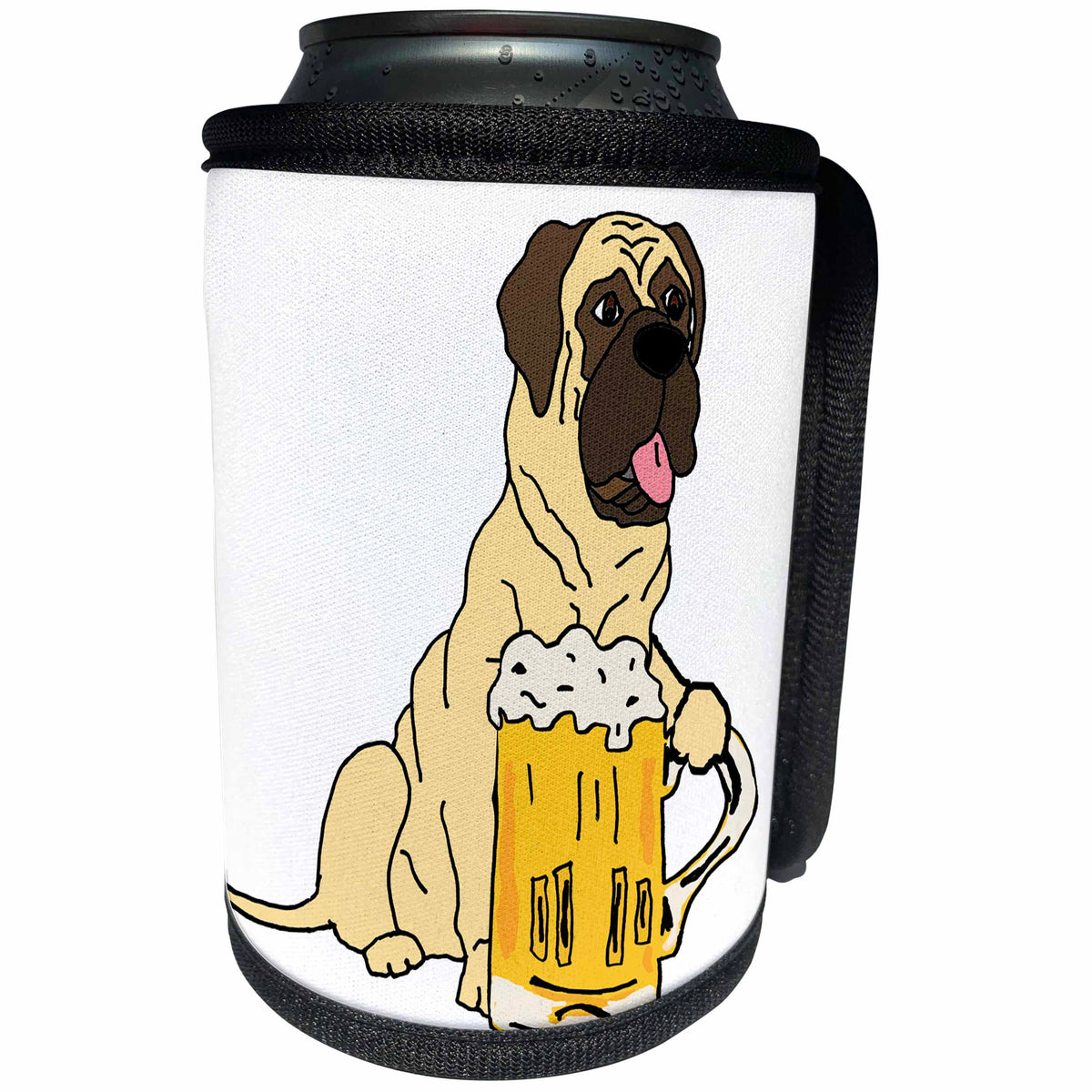 3dRose All Smiles Art Pets - Funny Cute English Mastiff Puppy Dog Drinking Beer Cartoon - Can Cooler Bottle Wrap (cc_260873)