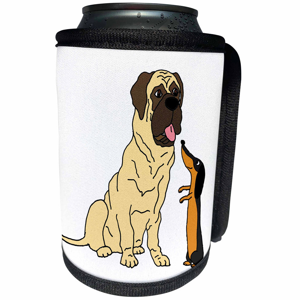 3dRose All Smiles Art Pets - Funny Cute English Mastiff and Dachshund Dog Cartoon - Can Cooler Bottle Wrap (cc_260876)