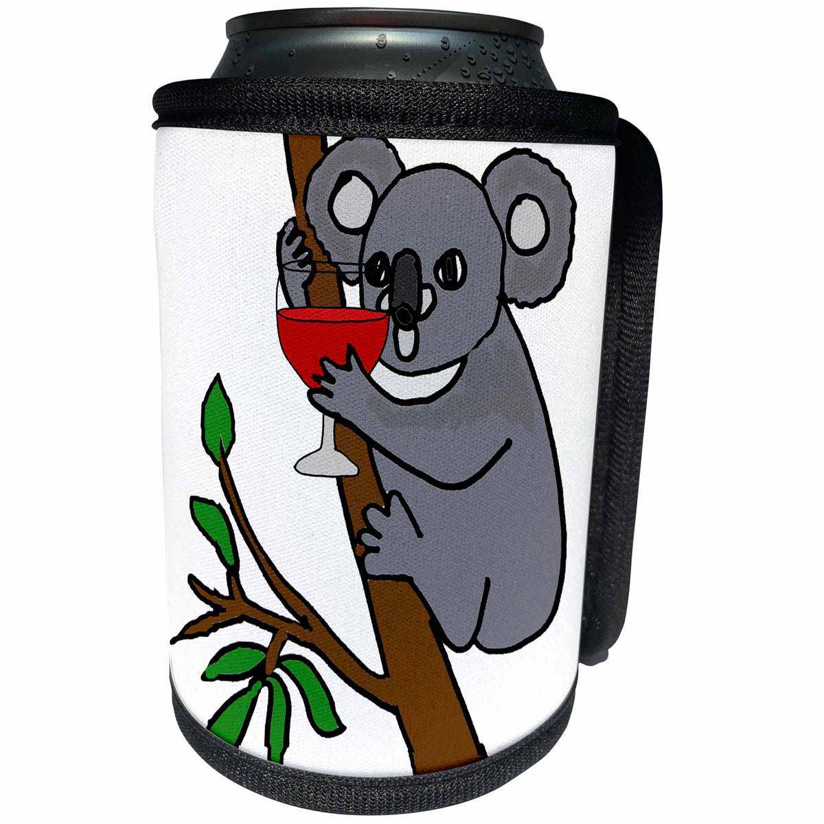 3dRose All Smiles Art Drinking - Funny Cute Koala Bear Drinking Red Wine Cartoon - Can Cooler Bottle Wrap (cc_260878)