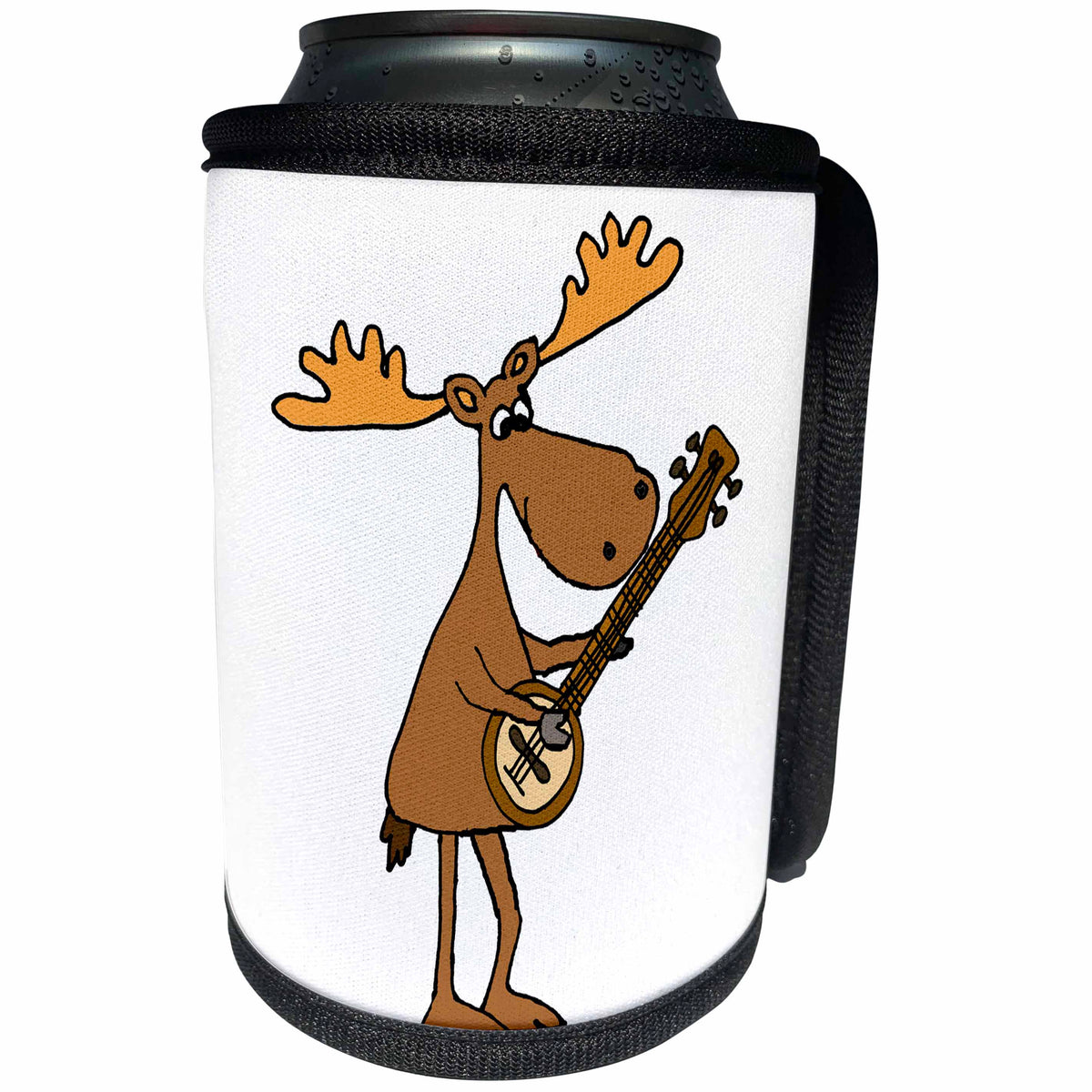 3dRose All Smiles Art Music - Cute funny Cool Moose Playing the Banjo - Can Cooler Bottle Wrap (cc_260880)