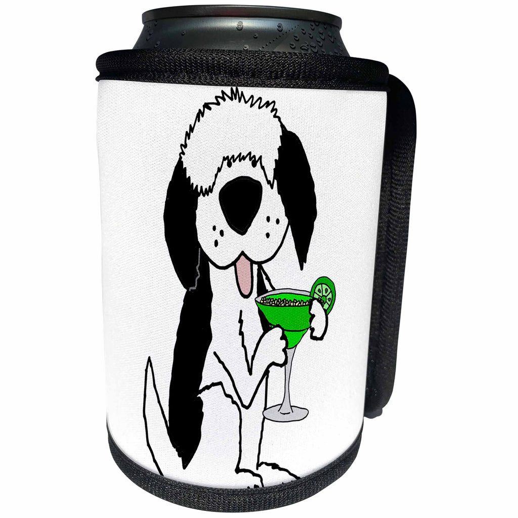 3dRose All Smiles Art Pets - Cute Funny Old English Sheepdog Drinking Margarita - Can Cooler Bottle Wrap (cc_260883)