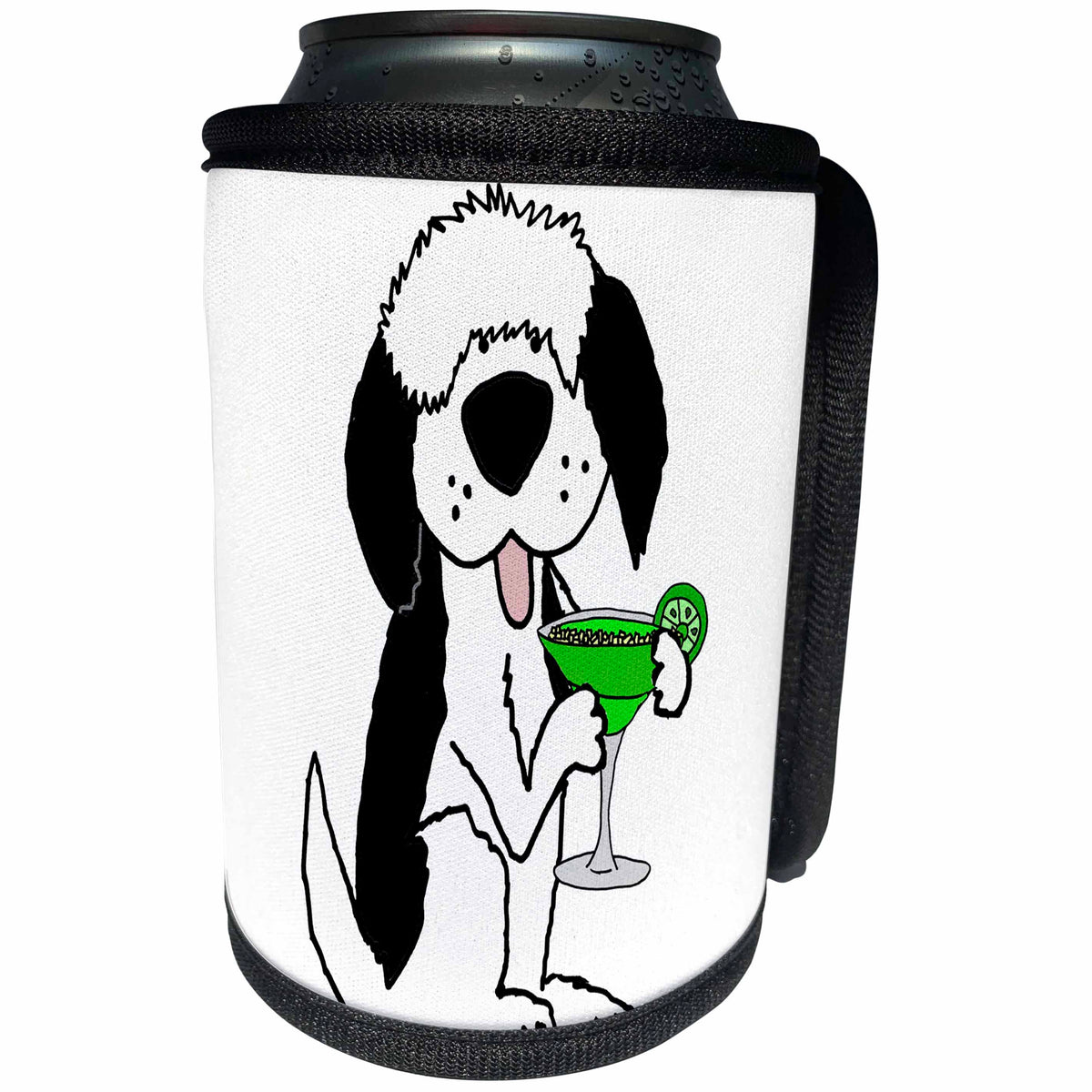 3dRose All Smiles Art Pets - Cute Funny Old English Sheepdog Drinking Margarita - Can Cooler Bottle Wrap (cc_260883)